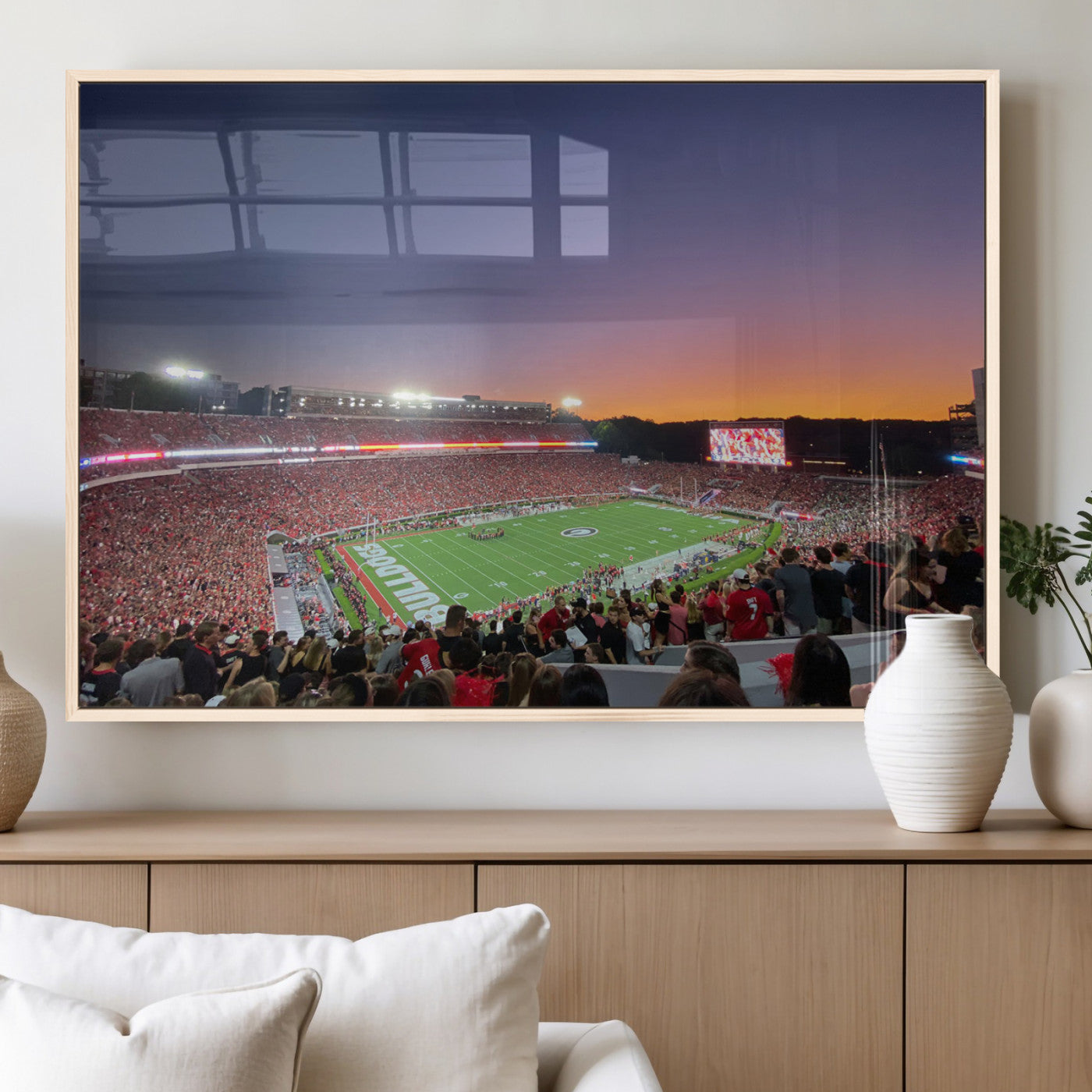 25139565-MGV-CV-60X30-3P-Dooley Stadium Wall Art Print, Sports Arena Canvas Wall Art, Dooley Field at Sanford Stadium Canvas Print, Modern Athletic Field Art Printing