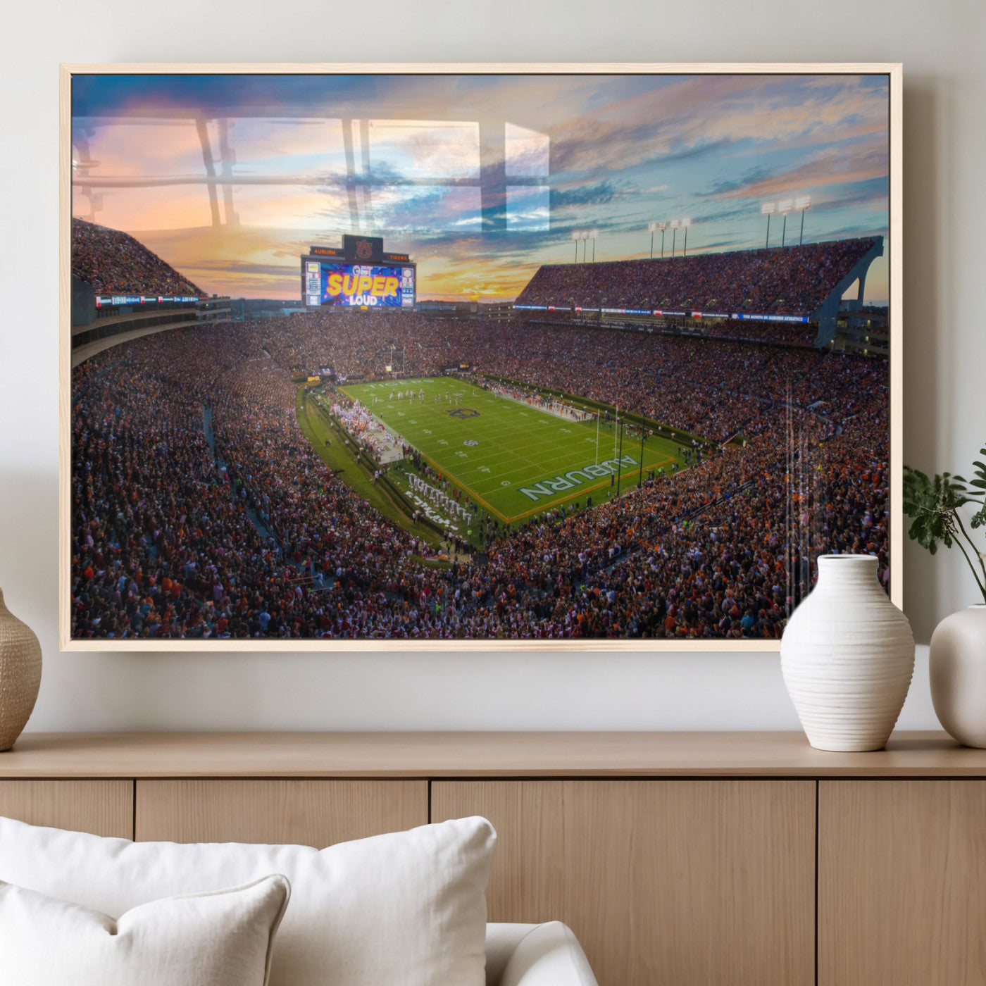 29755746-MGV-FP-36X24-3P_Natural-Jordan-Hare Stadium Wall Art Canvas Print, Football Stadium Aerial View, College Sports Art for Man Cave or Game Room