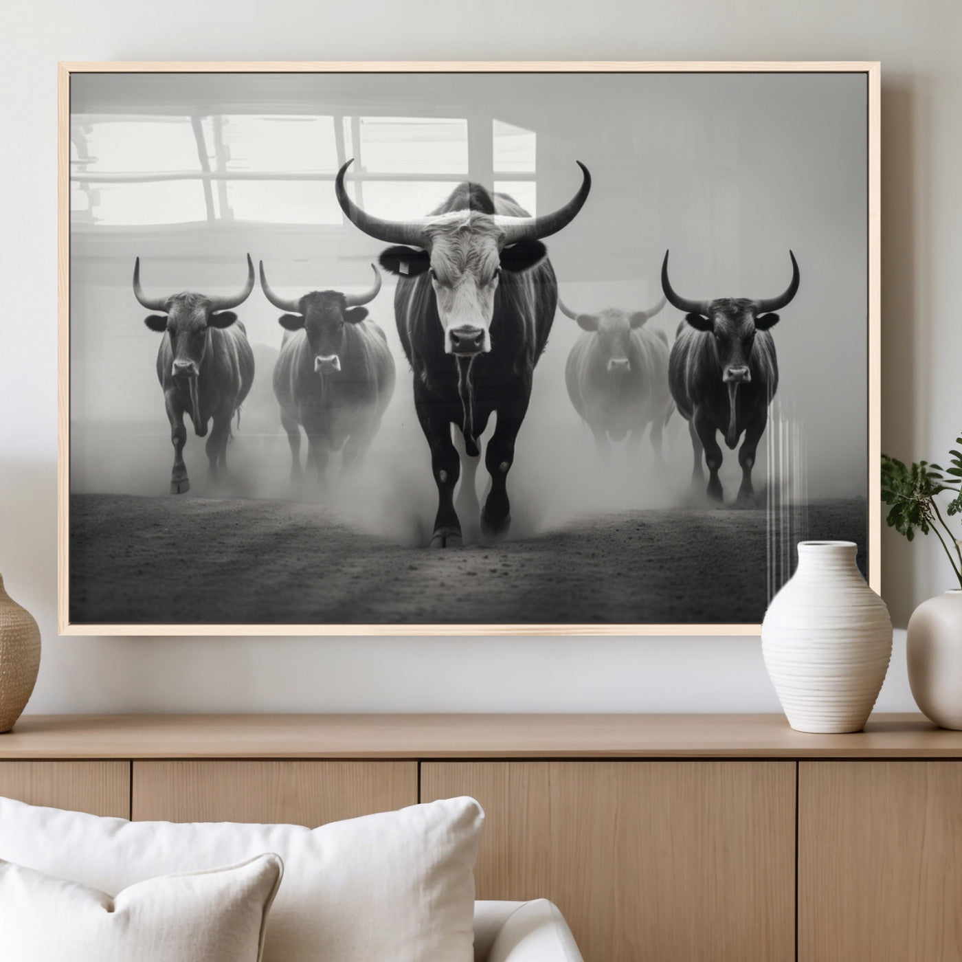 N34534C-MGV-FP-36X24 - Texas Bighorn Cow Hern Wall Art Canvas Print, Longhorn Cow Large Wall Art