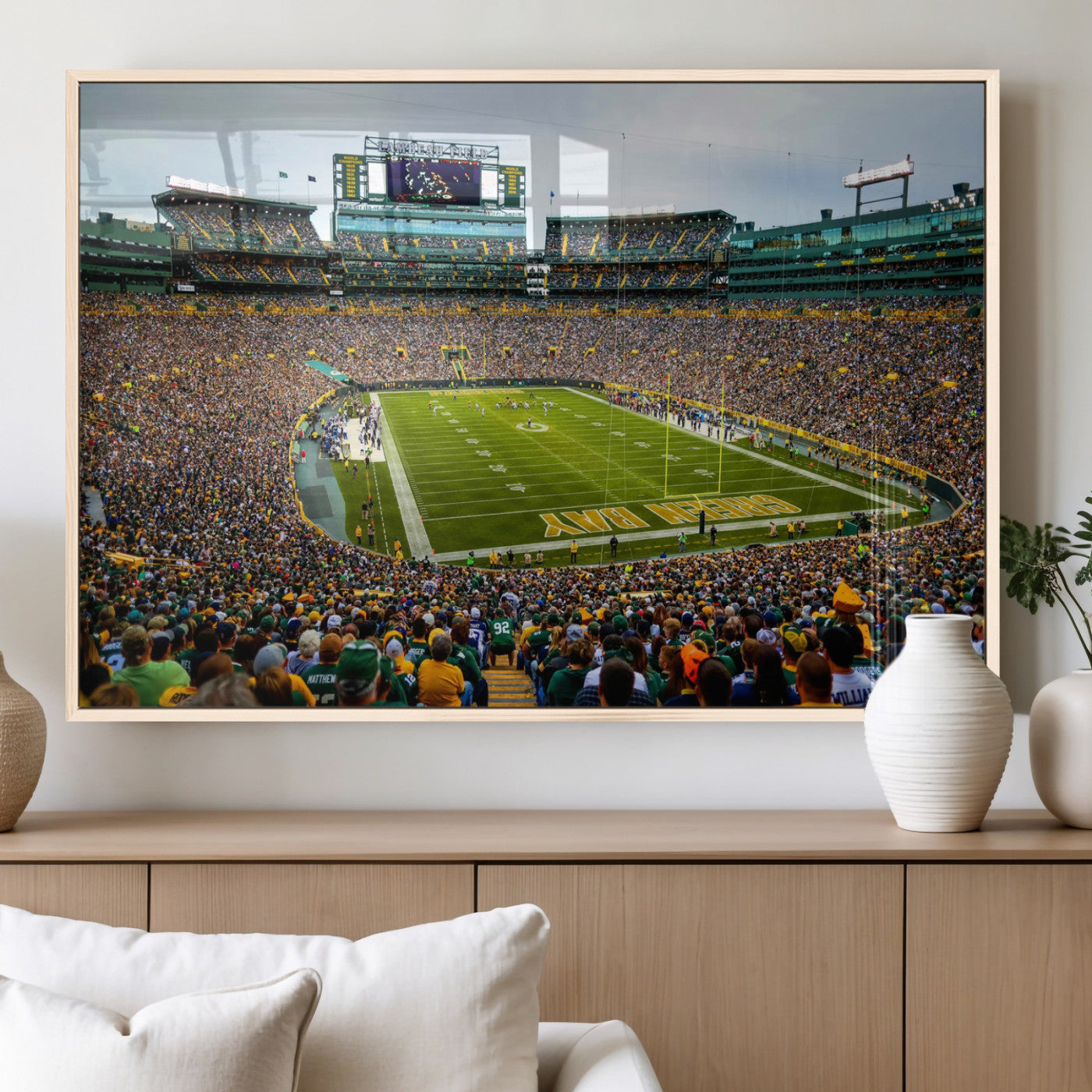 GBP101-MGV-FP-36X24 - Green Bay Packers Lambeau Field Stadium Wall Art Canvas Print, Iconic NFL Football Stadium Artwork, Wisconsin Sports Home Decor