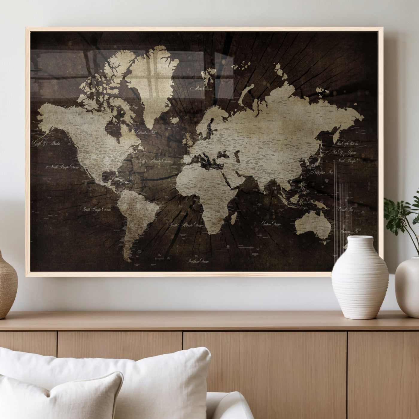 24010397-MGV-FP-36X24 - World Map Wall Art Canvas Print, Modern Decorative Framed Map Artwork Prints for Living Room, Office, Bedroom Wall Decor