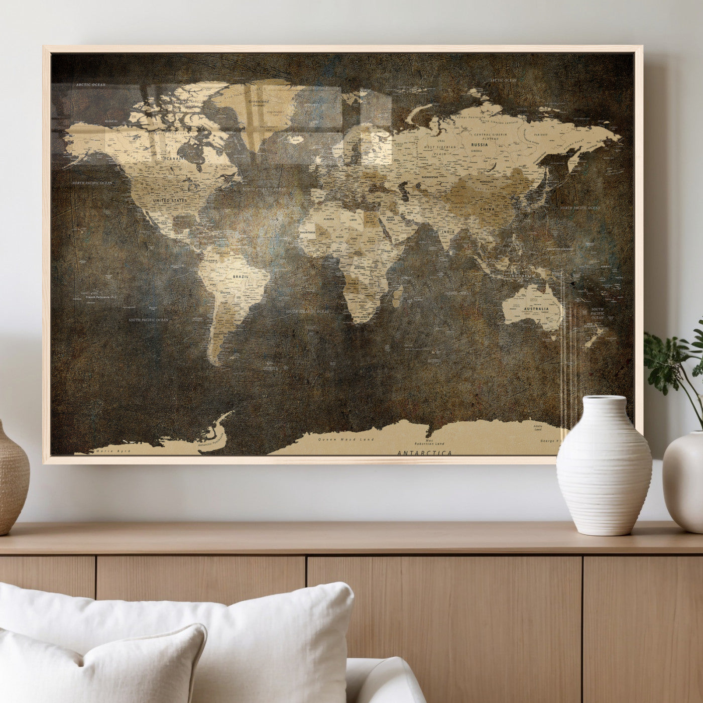89742472-MGV-CV-36X24 - World Map Wall Art Canvas Print, Modern Decorative Framed Map Artwork Prints for Living Room, Office, Bedroom Wall Decor