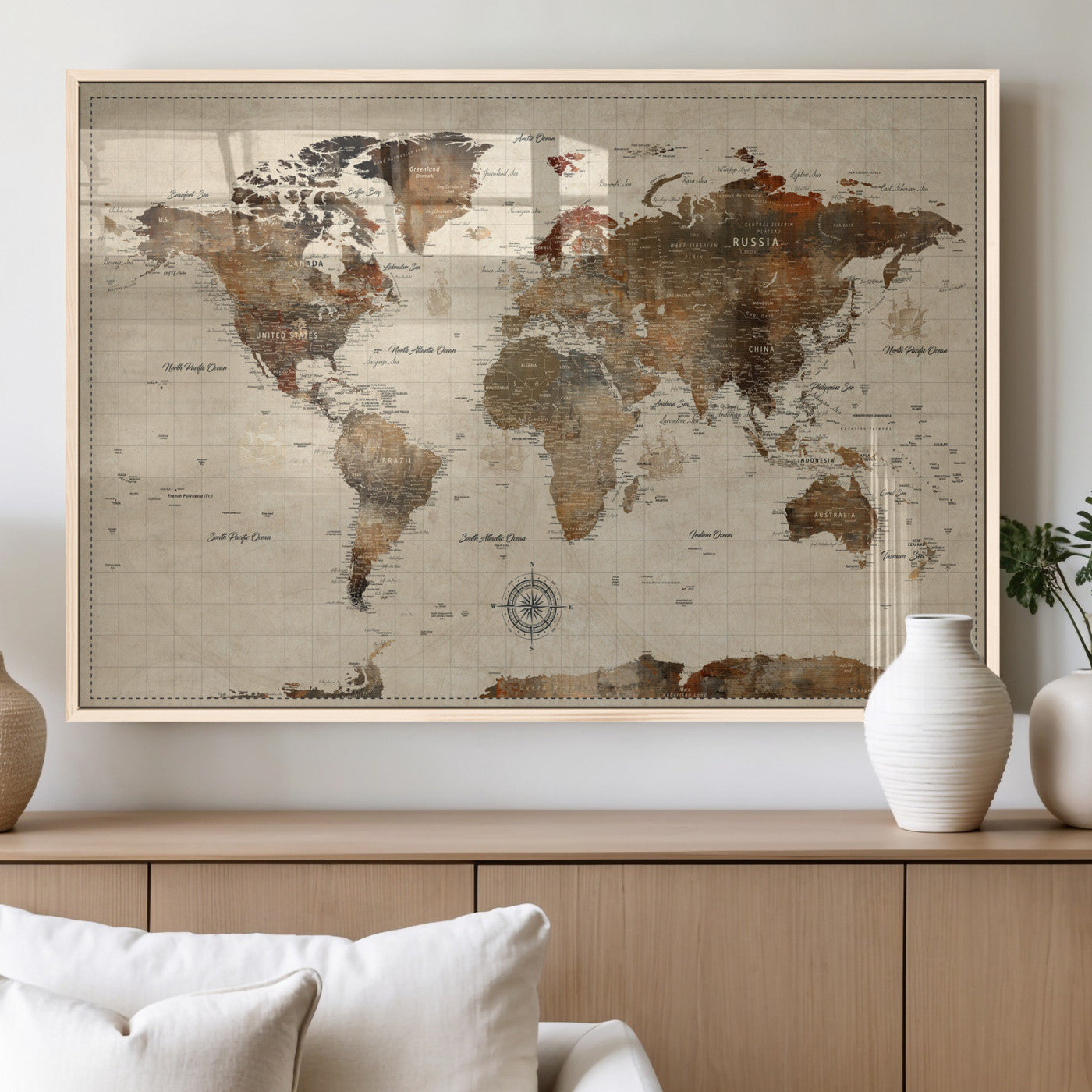 23610090-MGV-CV-36X24 - World Map Wall Art Canvas Print, Modern Decorative Framed Map Artwork Prints for Living Room, Office, Bedroom Wall Decor
