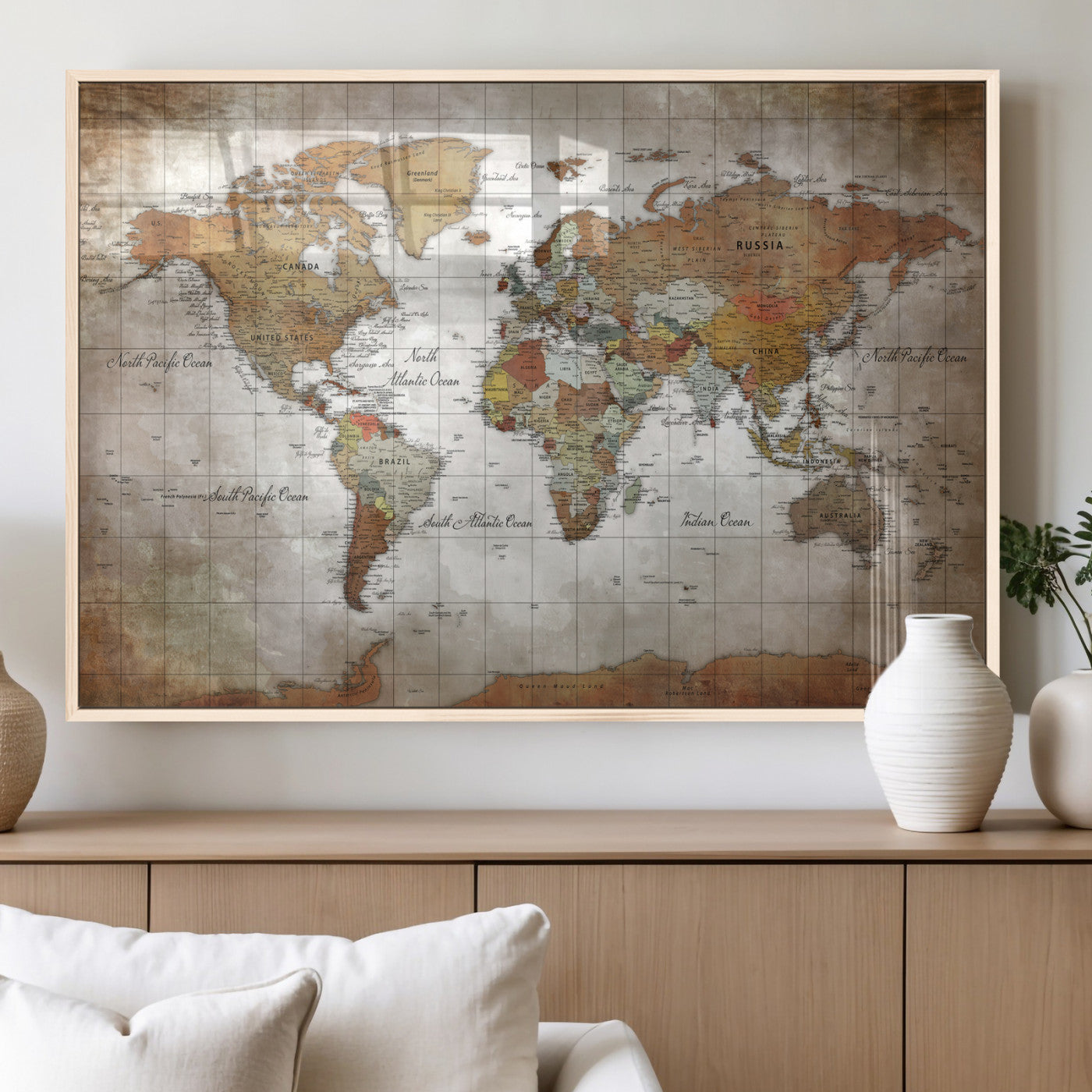 51643807-MGV-CV-36X24 - World Map Wall Art Canvas Print, Modern Decorative Framed Map Artwork Prints for Living Room, Office, Bedroom Wall Decor