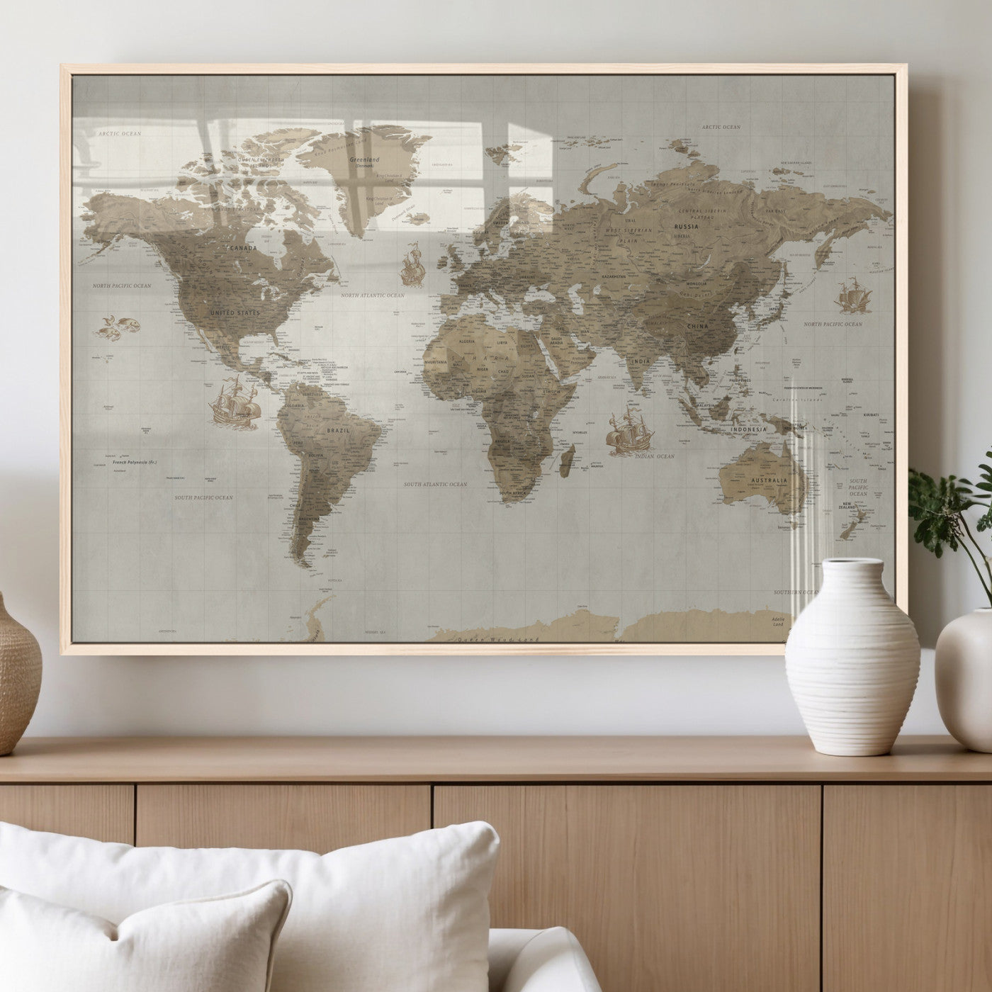 28283260-MGV-CV-36X24 - World Map Wall Art Canvas Print, Modern Decorative Framed Map Artwork Prints for Living Room, Office, Bedroom Wall Decor