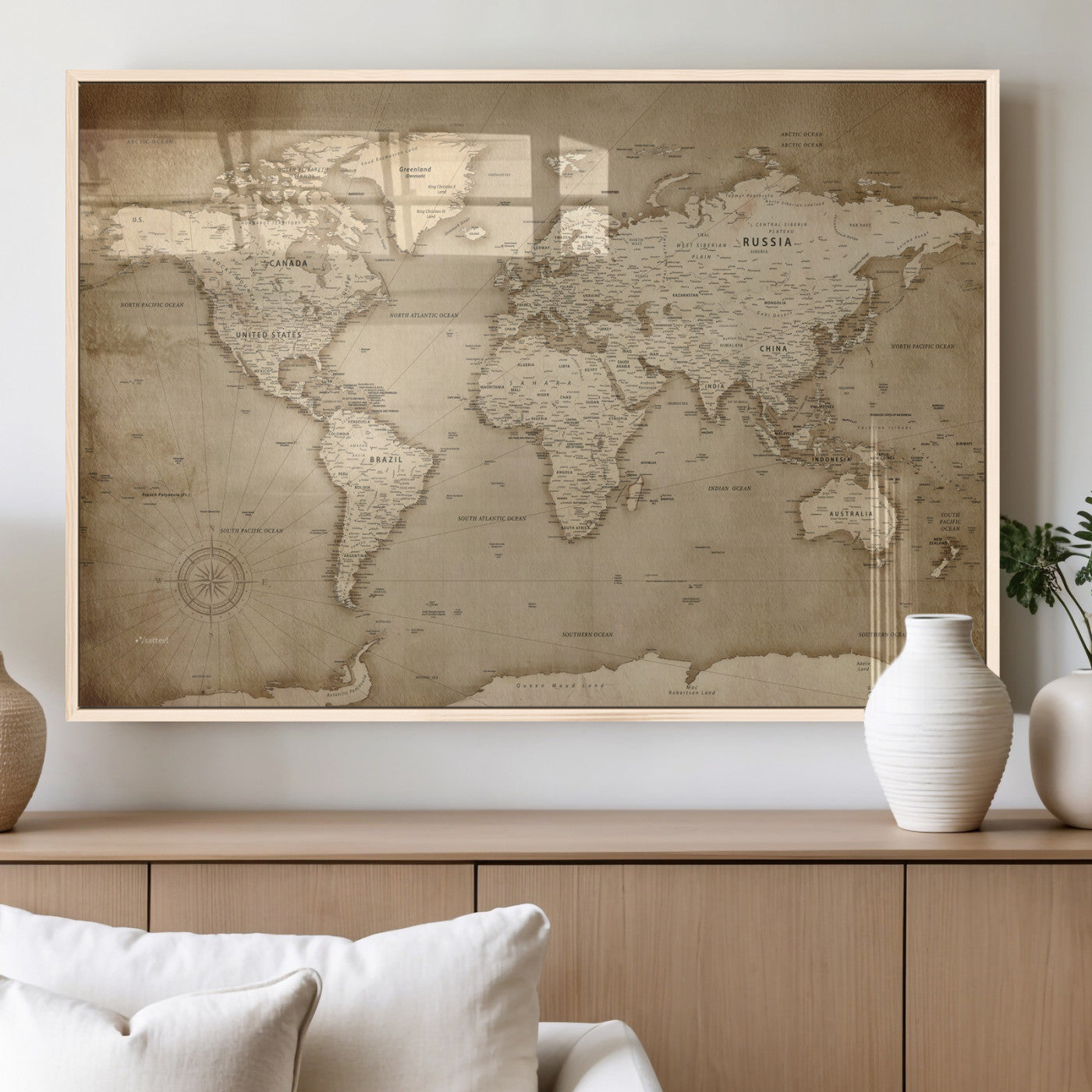 34795134-MGV-CV-36X24 - World Map Wall Art Canvas Print, Modern Decorative Framed Map Artwork Prints for Living Room, Office, Bedroom Wall Decor