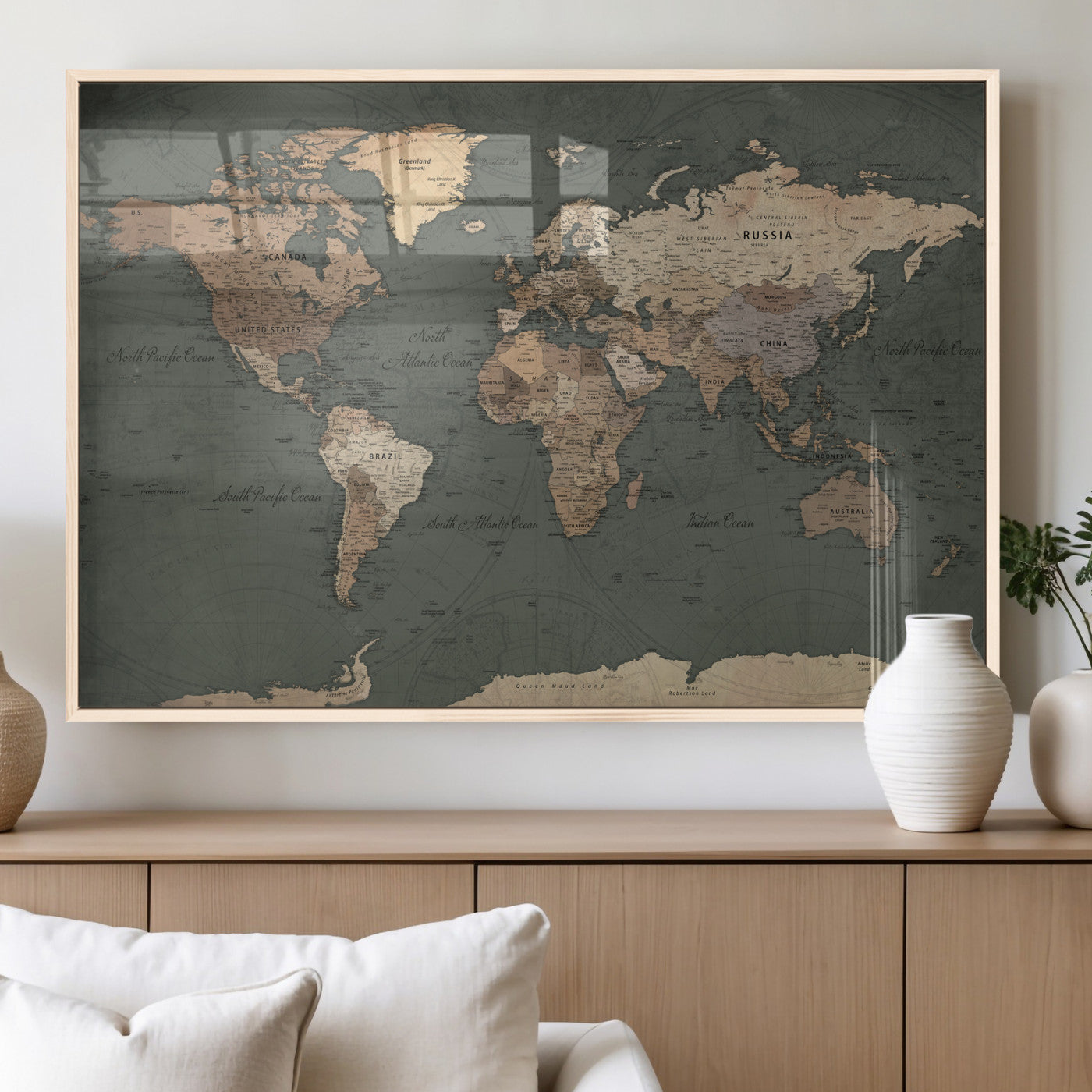 84619399-MGV-CV-36X24 - World Map Wall Art Canvas Print, Modern Decorative Framed Map Artwork Prints for Living Room, Office, Bedroom Wall Decor