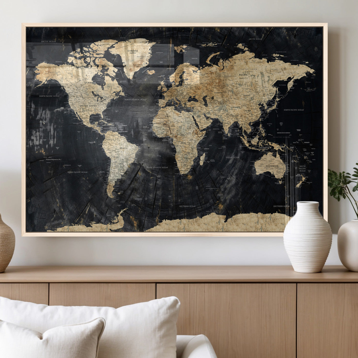 45535041-MGV-CV-36X24 - World Map Wall Art Canvas Print, Modern Decorative Framed Map Artwork Prints for Living Room, Office, Bedroom Wall Decor