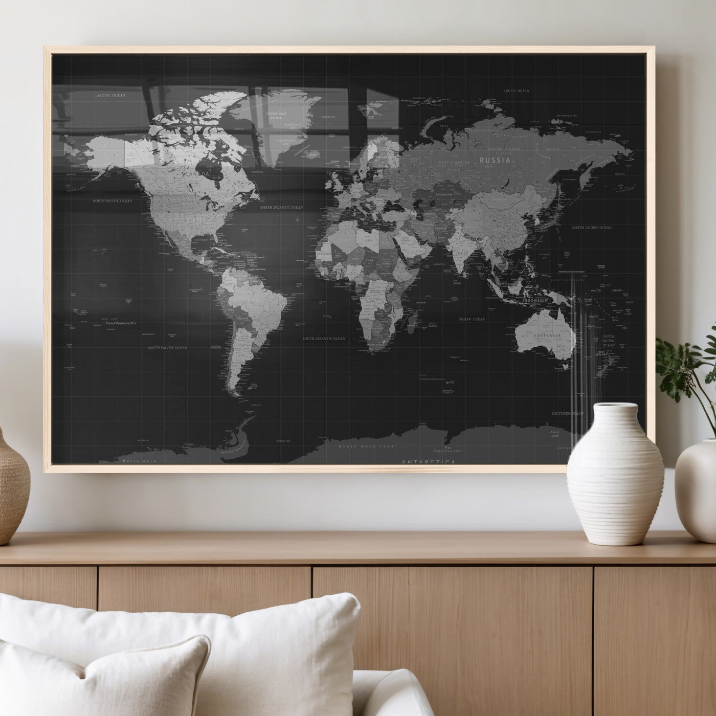 46160121-MGV-CV-36X24 - World Map Wall Art Canvas Print, Modern Decorative Framed Map Artwork Prints for Living Room, Office, Bedroom Wall Decor