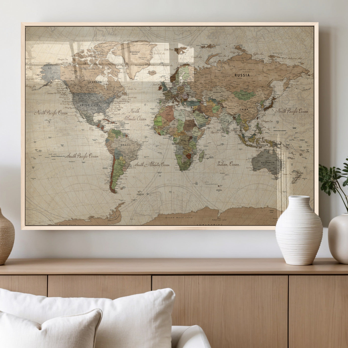 36735609-MGV-CV-36X24 - World Map Wall Art Canvas Print, Modern Decorative Framed Map Artwork Prints for Living Room, Office, Bedroom Wall Decor