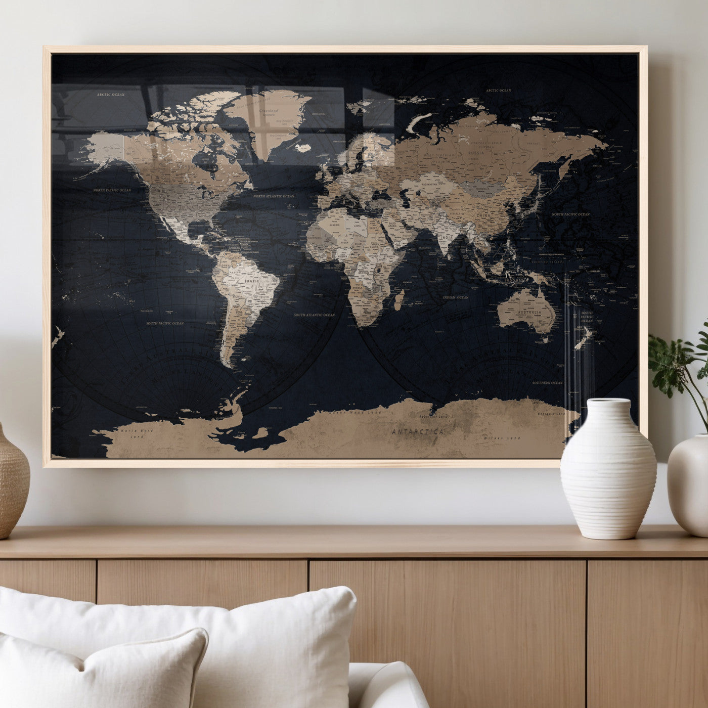 25812727-MGV-CV-36X24 - World Map Wall Art Canvas Print, Modern Decorative Framed Map Artwork Prints for Living Room, Office, Bedroom Wall Decor