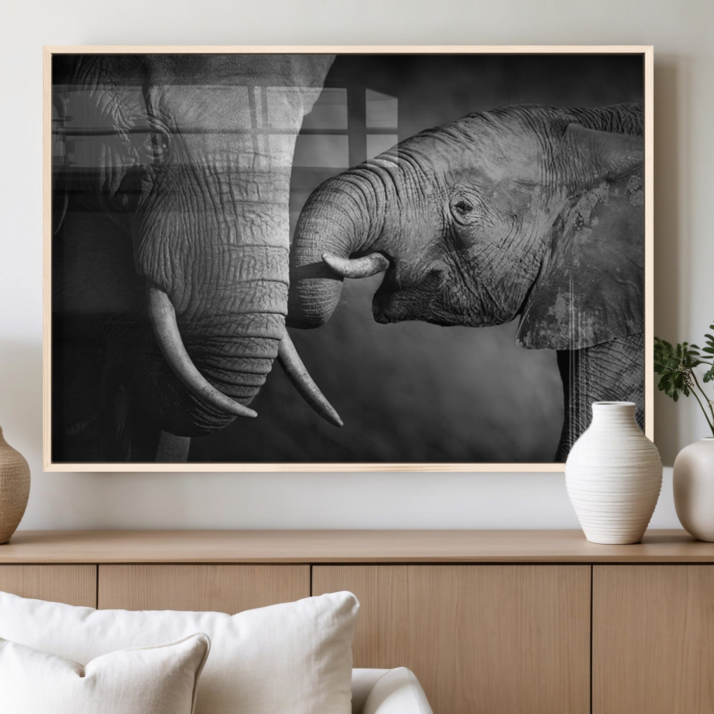 MGV-FP-36X24-3P - Elephant Family Wall Art Canvas, Framed Elephant Family Canvas Print