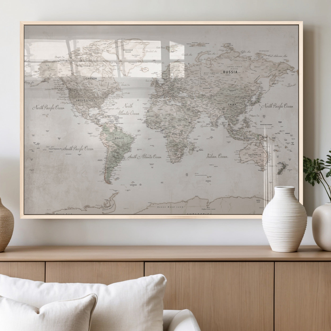90355419-MGV-CV-36X24 - World Map Wall Art Canvas Print, Modern Decorative Framed Map Artwork Prints for Living Room, Office, Bedroom Wall Decor