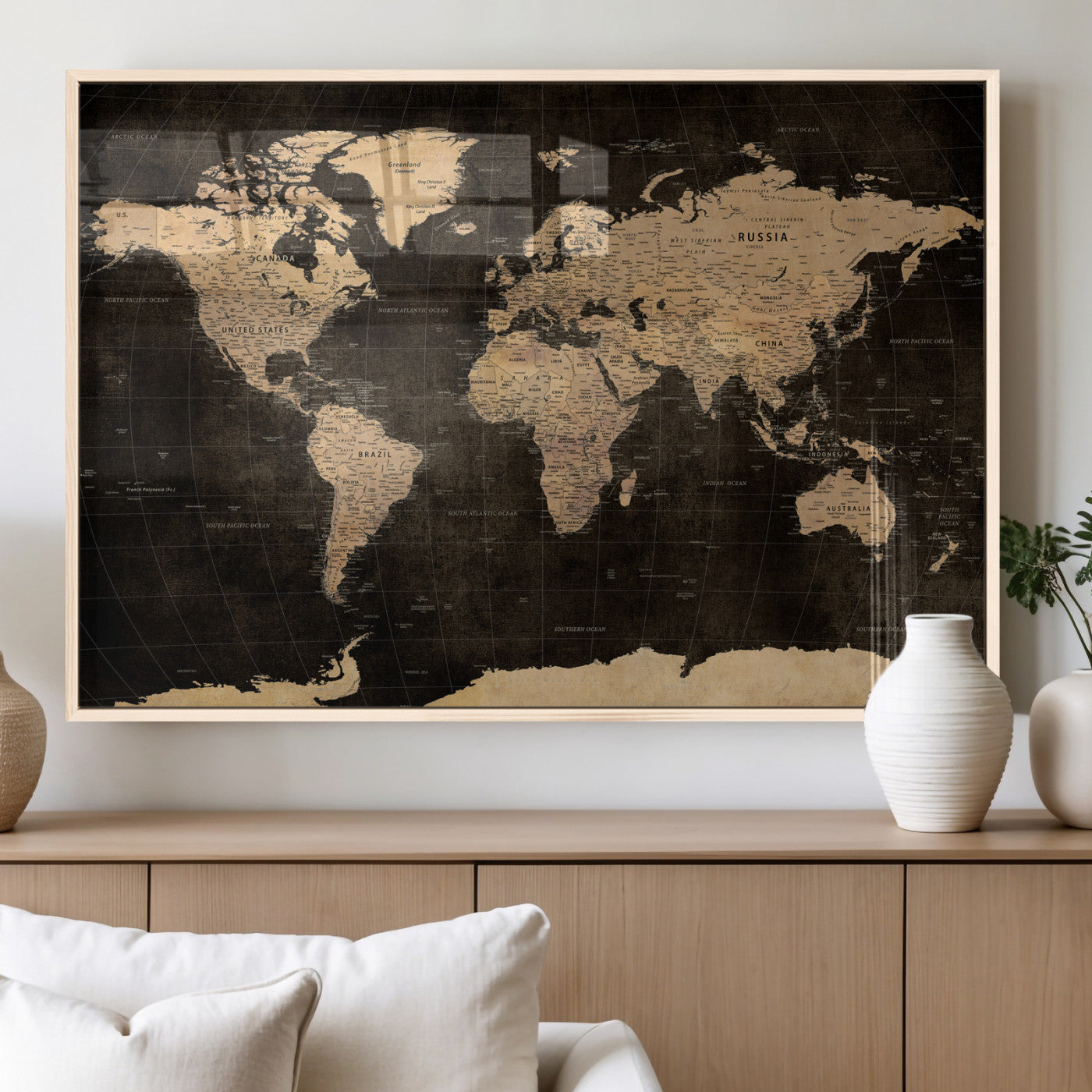 17790470-MGV-CV-36X24 - World Map Wall Art Canvas Print, Modern Decorative Framed Map Artwork Prints for Living Room, Office, Bedroom Wall Decor