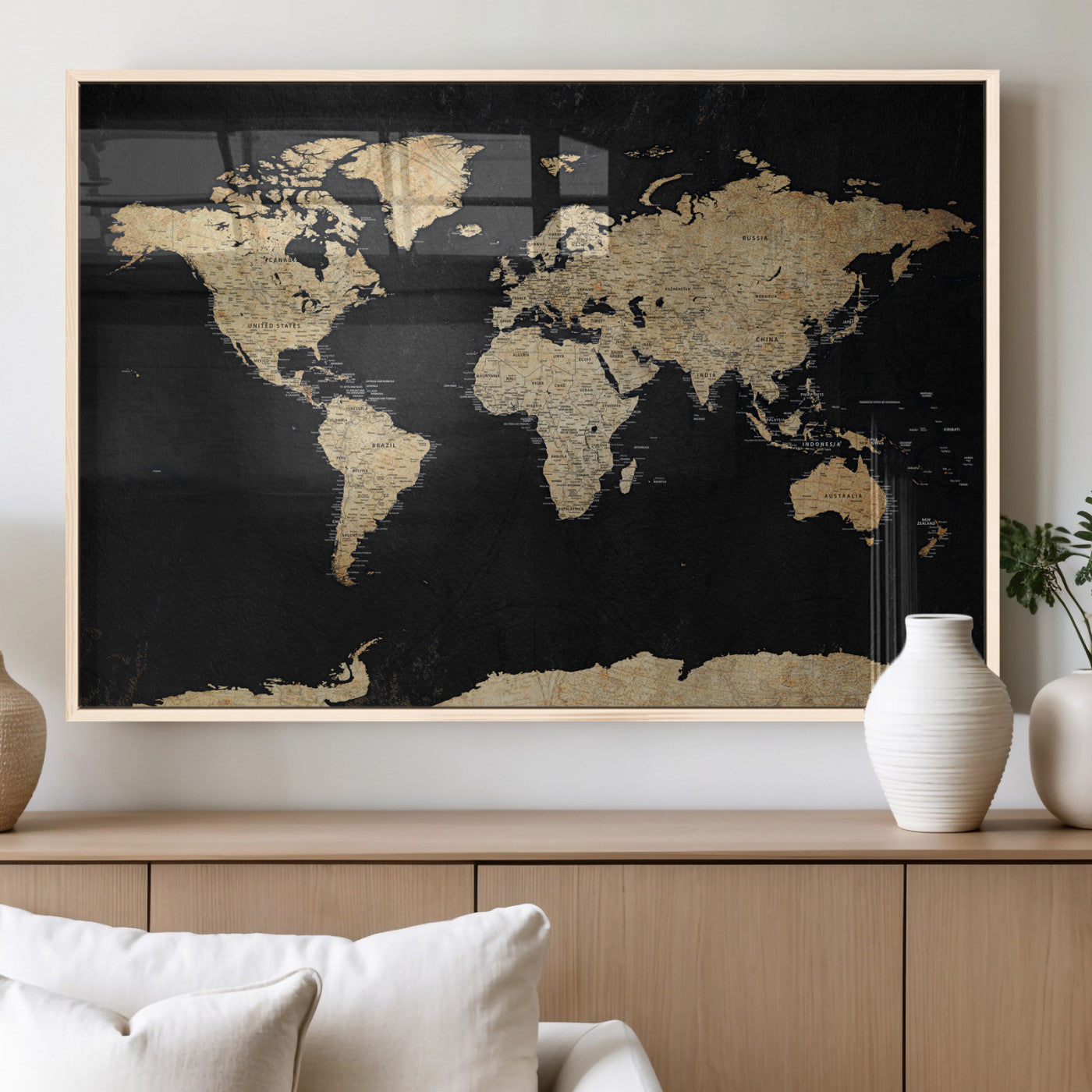 71518849-MGV-CV-36X24 - World Map Wall Art Canvas Print, Modern Decorative Framed Map Artwork Prints for Living Room, Office, Bedroom Wall Decor