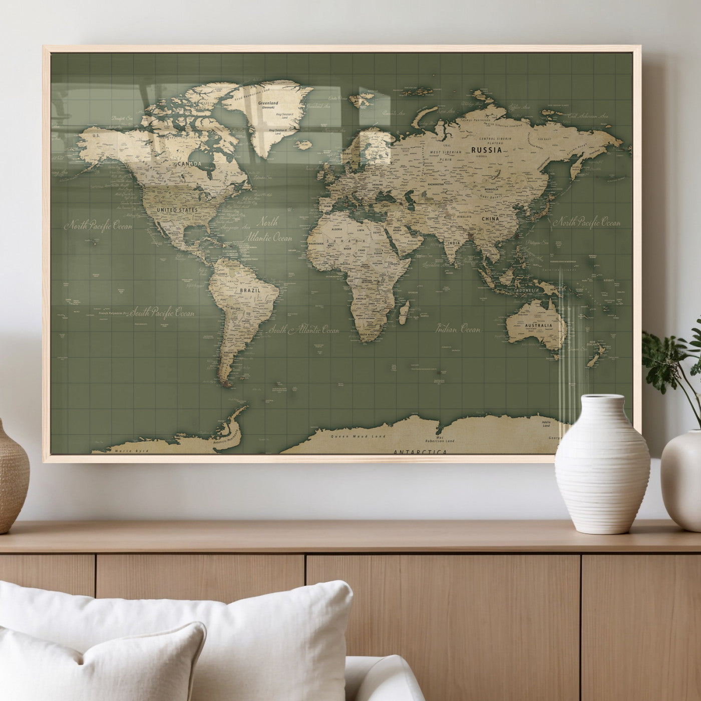 13750241-MGV-CV-36X24 - World Map Wall Art Canvas Print, Modern Decorative Framed Map Artwork Prints for Living Room, Office, Bedroom Wall Decor