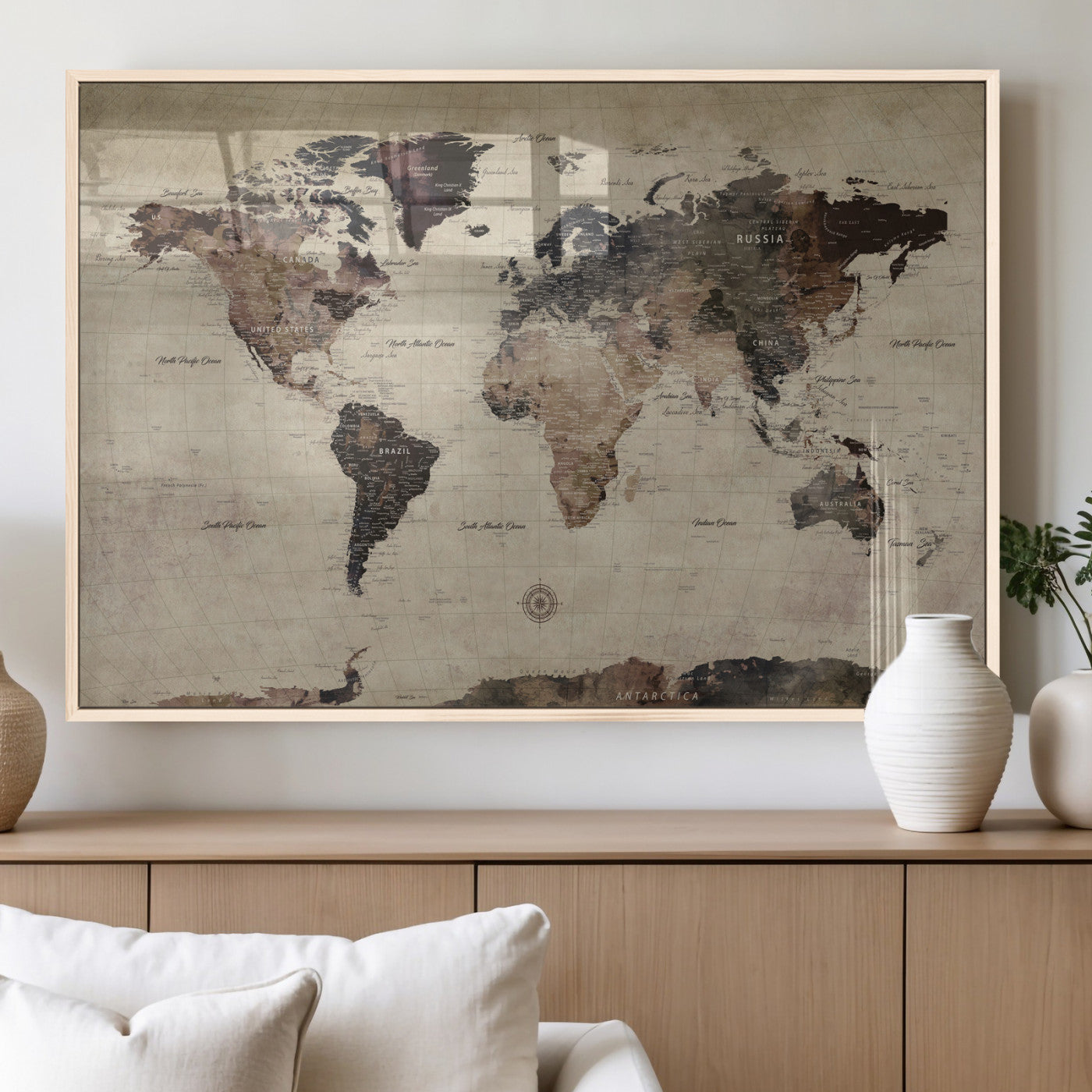 60560672-MGV-CV-36X24 - World Map Wall Art Canvas Print, Modern Decorative Framed Map Artwork Prints for Living Room, Office, Bedroom Wall Decor