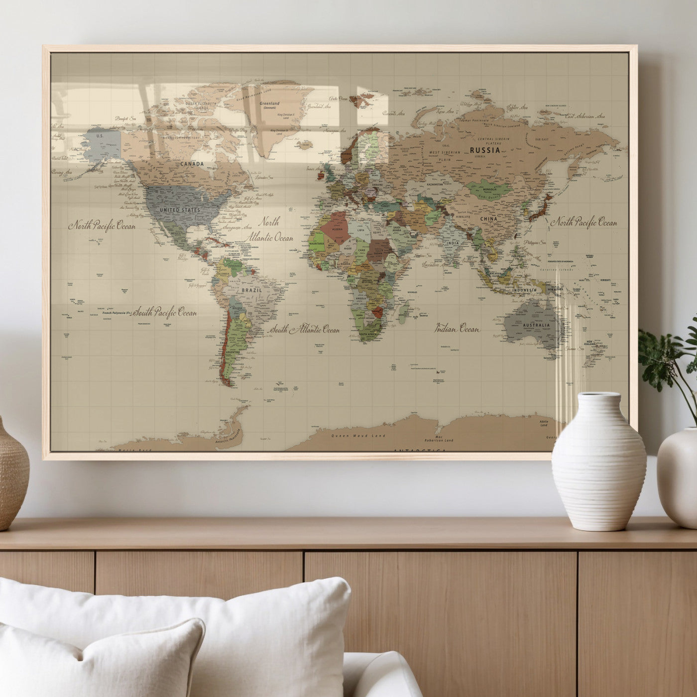 31407854-MGV-CV-36X24 - World Map Wall Art Canvas Print, Modern Decorative Framed Map Artwork Prints for Living Room, Office, Bedroom Wall Decor