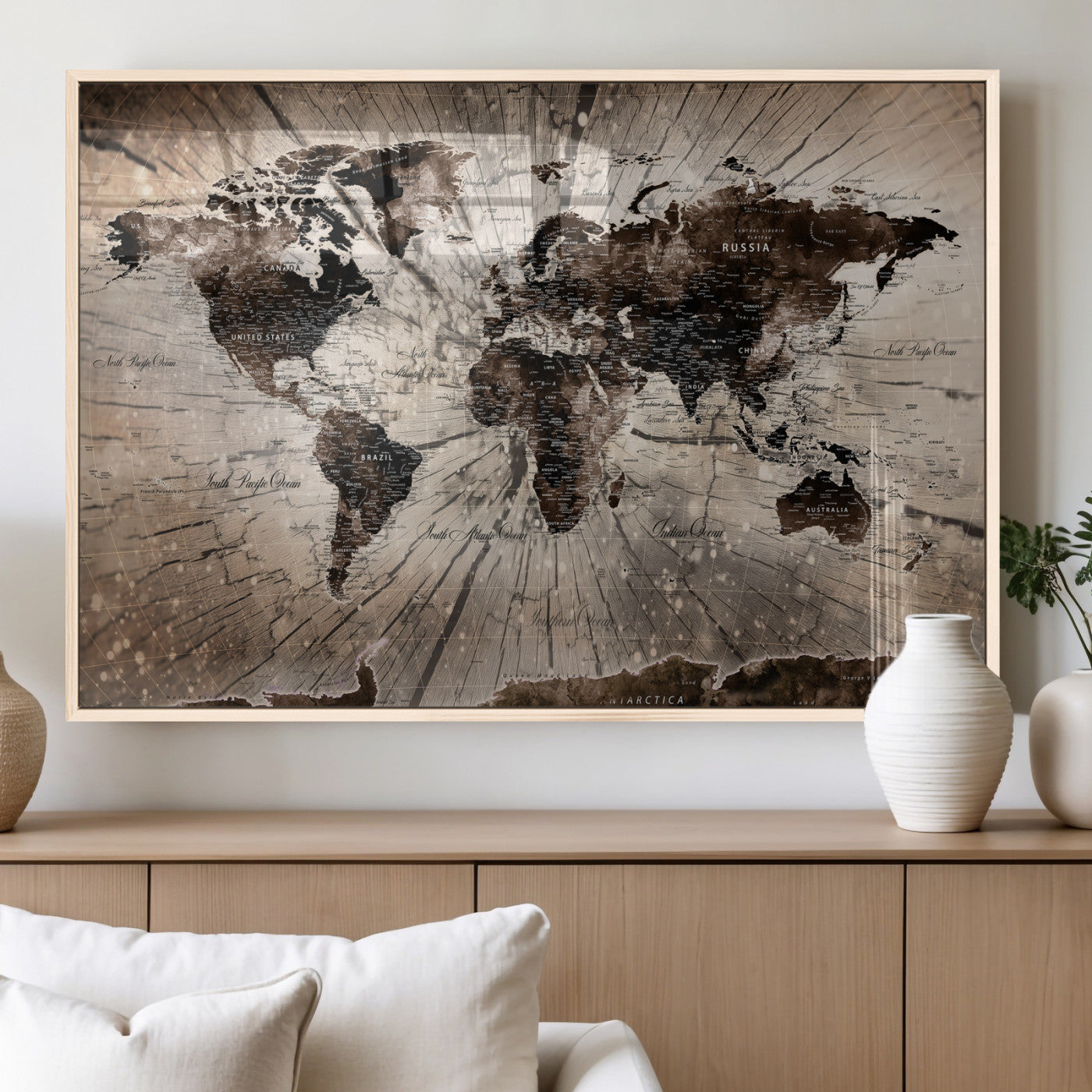 94623295-MGV-CV-36X24 - World Map Wall Art Canvas Print, Modern Decorative Framed Map Artwork Prints for Living Room, Office, Bedroom Wall Decor