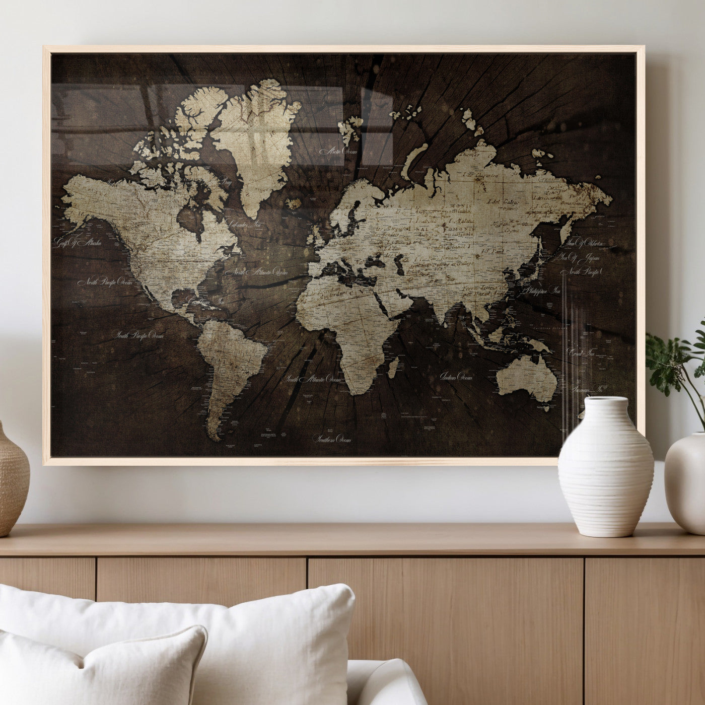 40991509-MGV-CV-36X24 - World Map Wall Art Canvas Print, Modern Decorative Framed Map Artwork Prints for Living Room, Office, Bedroom Wall Decor