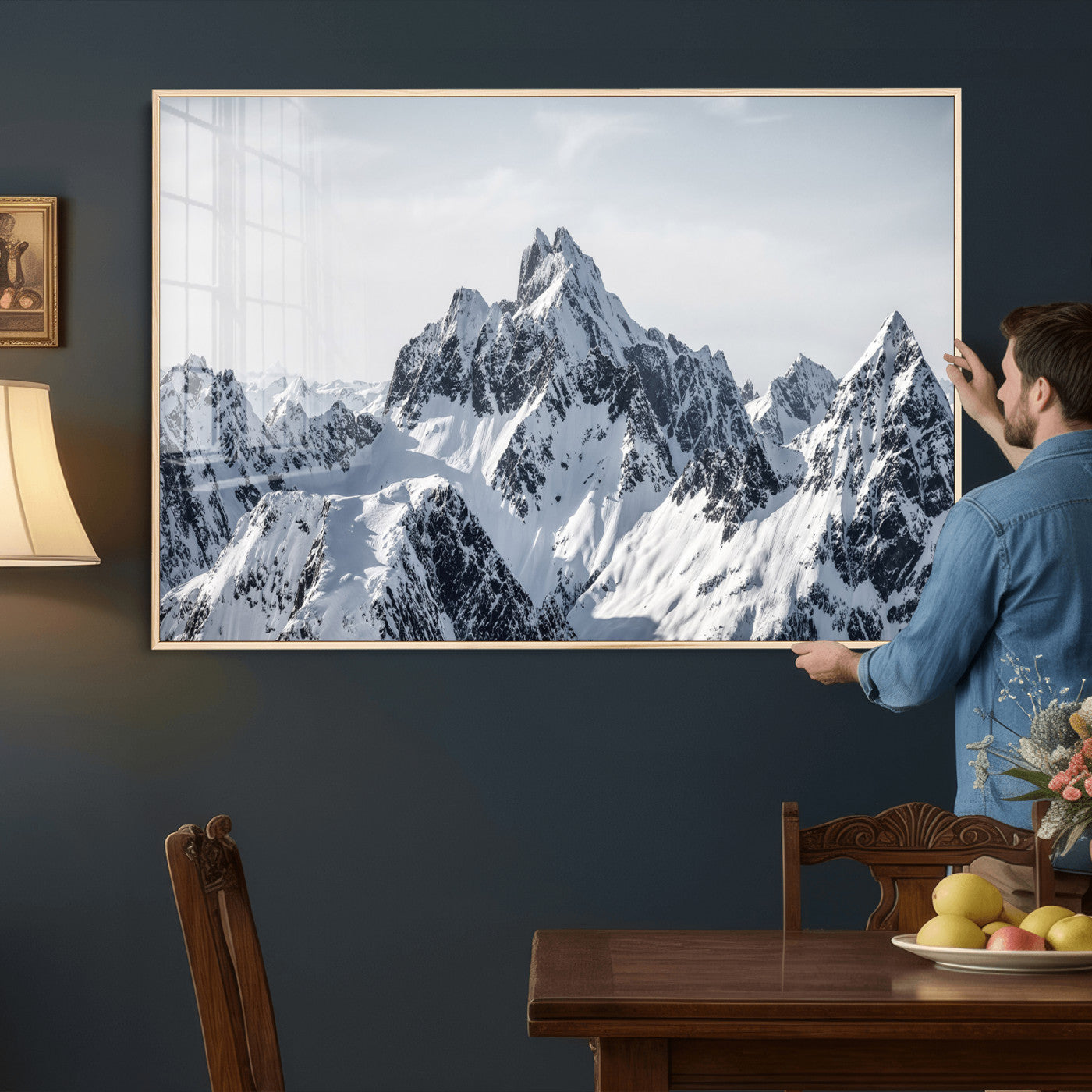 33126265-MGV-CV-36X24 - Snowy Mountain Range Canvas Print, Alpine Peaks Landscape Wall Art, Framed Canvas Ready to Hang