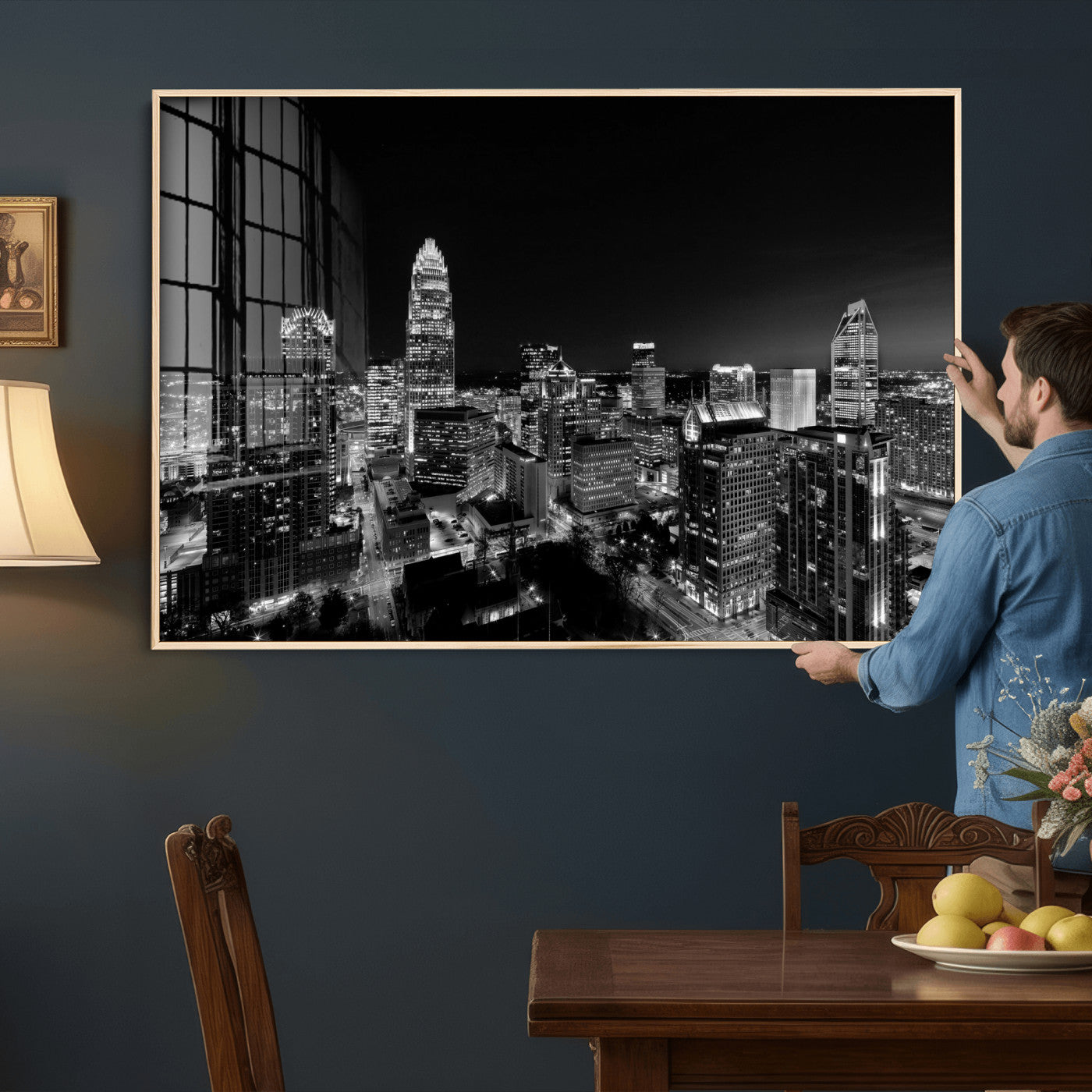 68329345-MGV-CV-36X24 - Atlanta Skyline Wall Art Canvas Print, Atlanta Downtown Night Cityscape Print for Modern Urban Wall Decor
