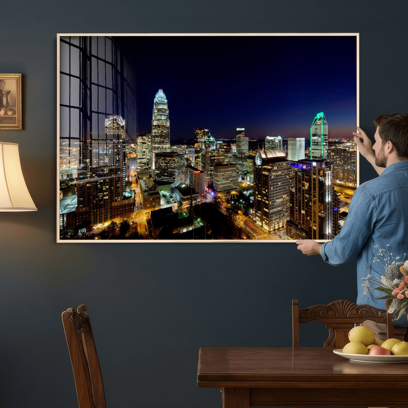 47163738-MGV-CV-36X24 - Atlanta Skyline Wall Art Canvas Print, Atlanta Downtown Night Cityscape Print for Modern Urban Wall Decor