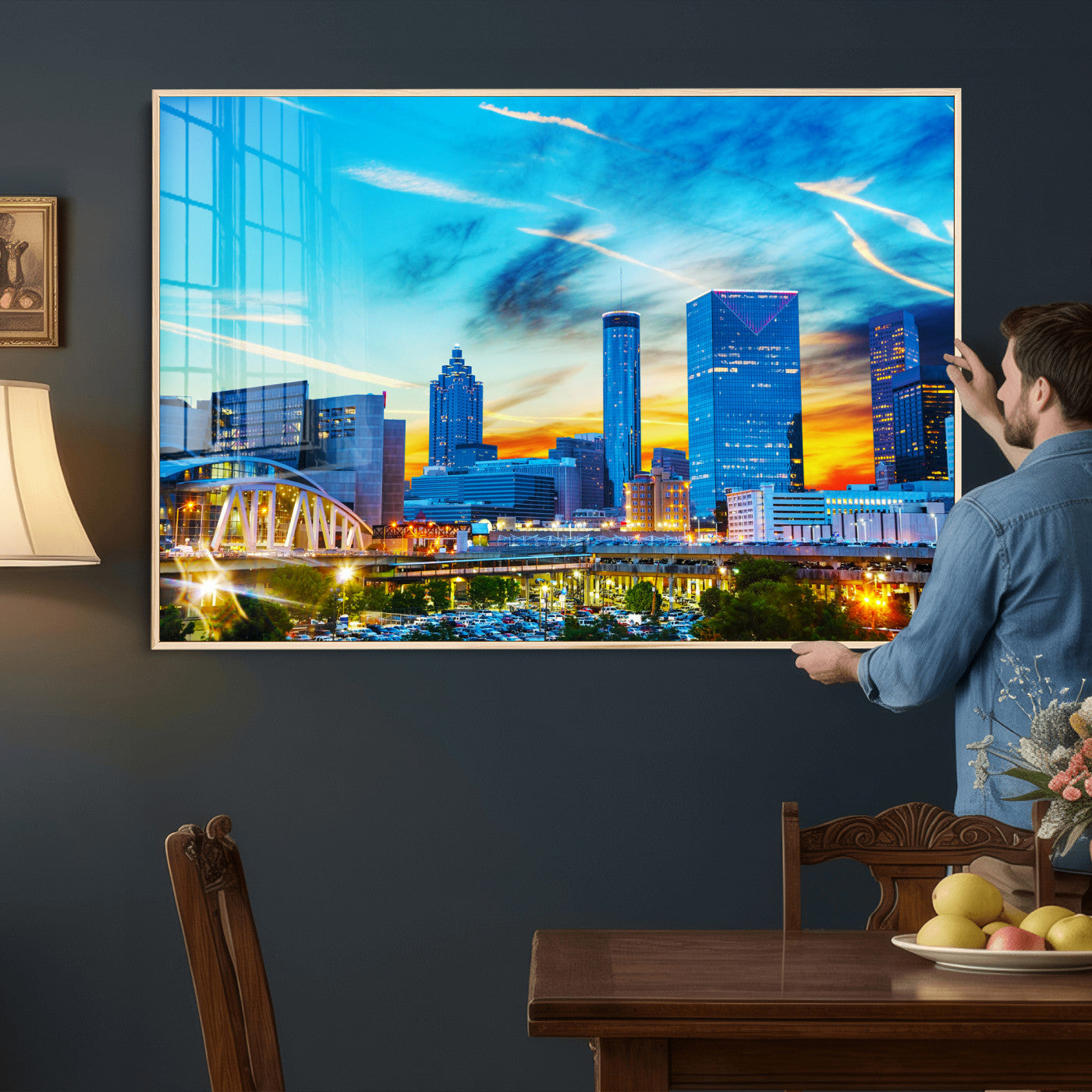 23097797-MGV-CV-36X24 - Atlanta Skyline Wall Art Canvas Print, Atlanta Downtown Night Cityscape Print for Modern Urban Wall Decor