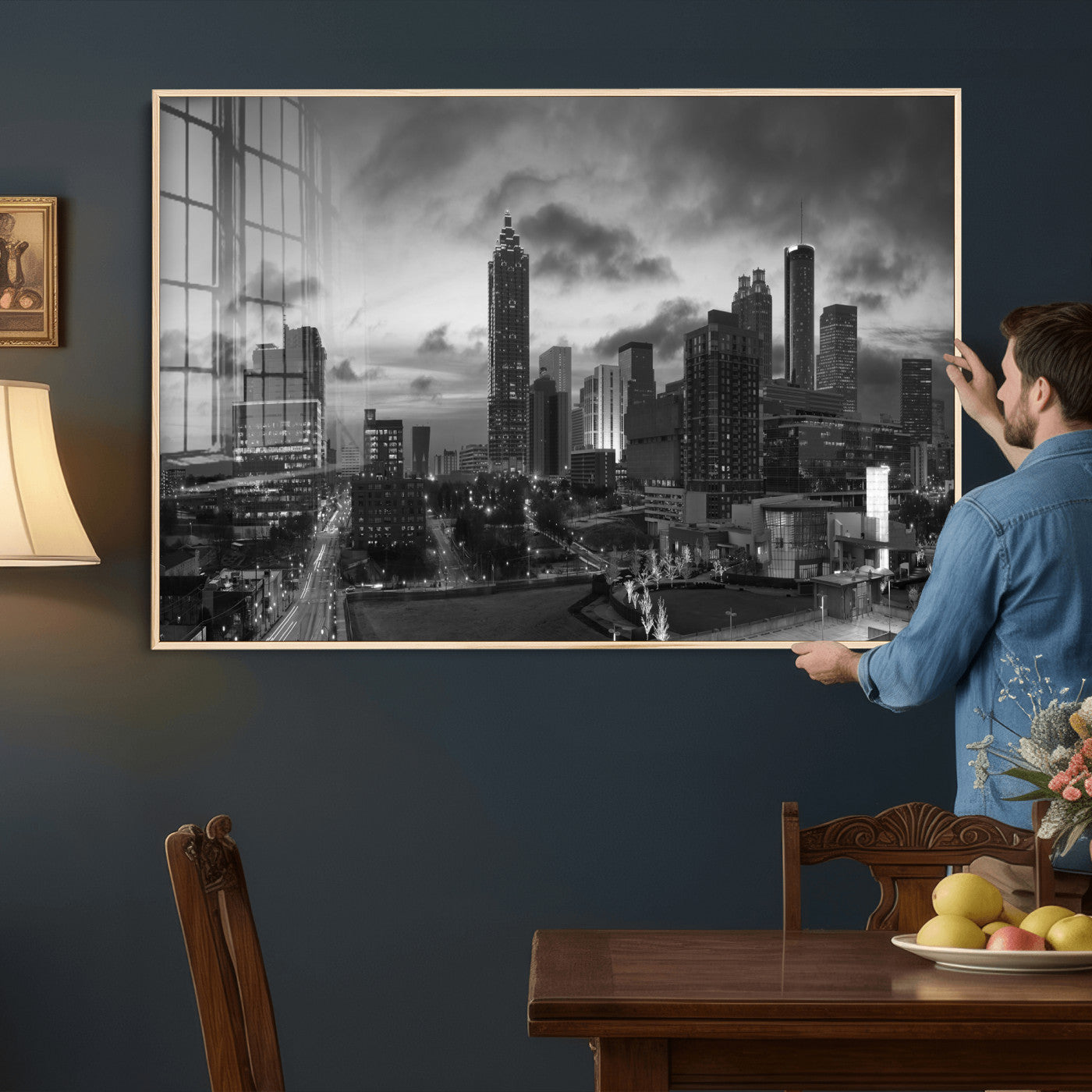 91959506-MGV-CV-36X24 - Atlanta Skyline Wall Art Canvas Print, Atlanta Downtown Night Cityscape Print for Modern Urban Wall Decor