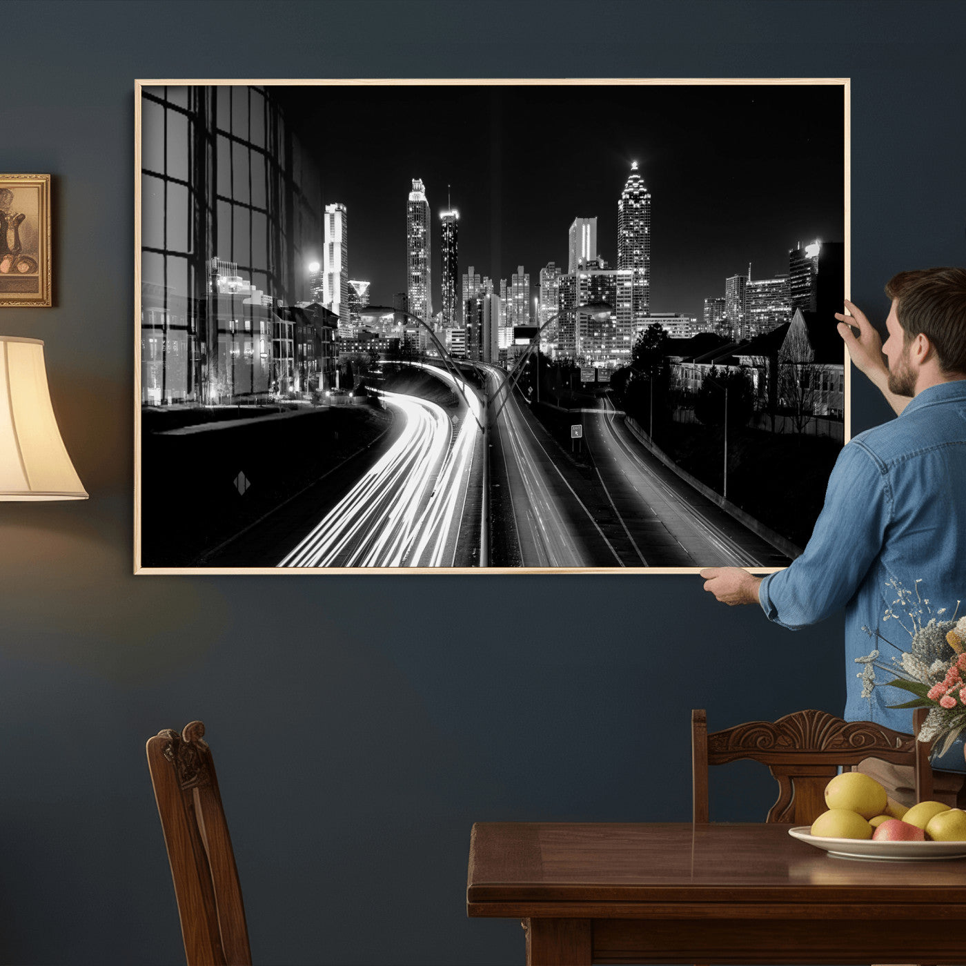 80330064-MGV-CV-36X24 - Atlanta Skyline Wall Art Canvas Print, Atlanta Downtown Night Cityscape Print for Modern Urban Wall Decor