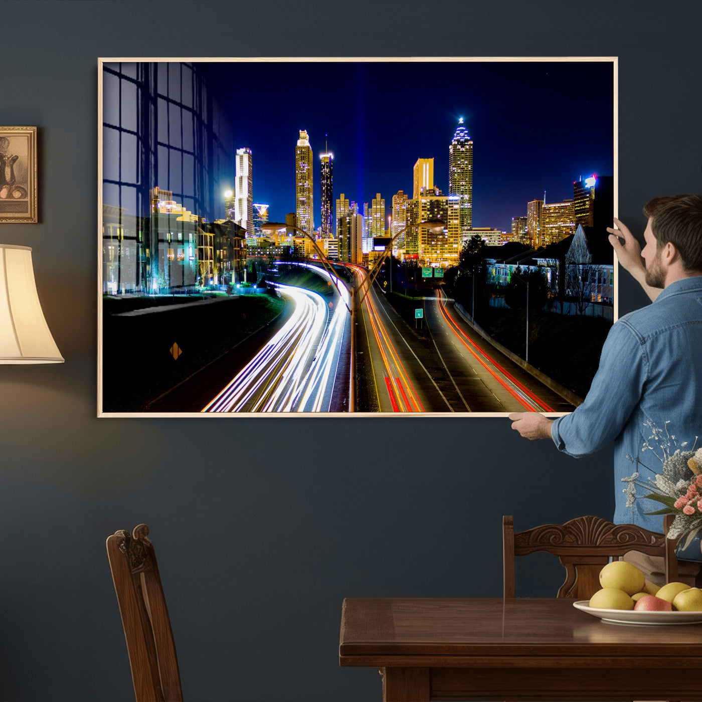 12967464-MGV-CV-36X24 - Atlanta Skyline Wall Art Canvas Print, Atlanta Downtown Night Cityscape Print for Modern Urban Wall Decor
