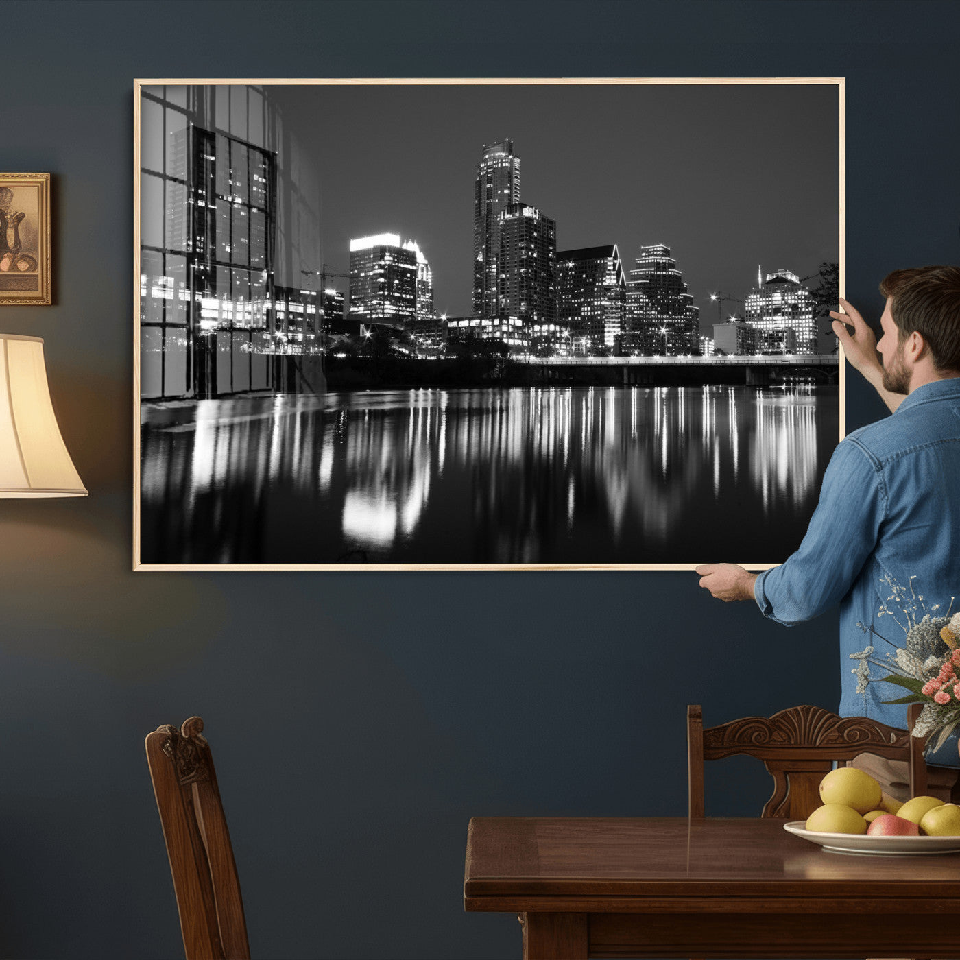 38129554-MGV-CV-36X24 - Austin Skyline Wall Art Canvas Print, Austin Downtown Night Cityscape Print for Modern Urban Wall Decor