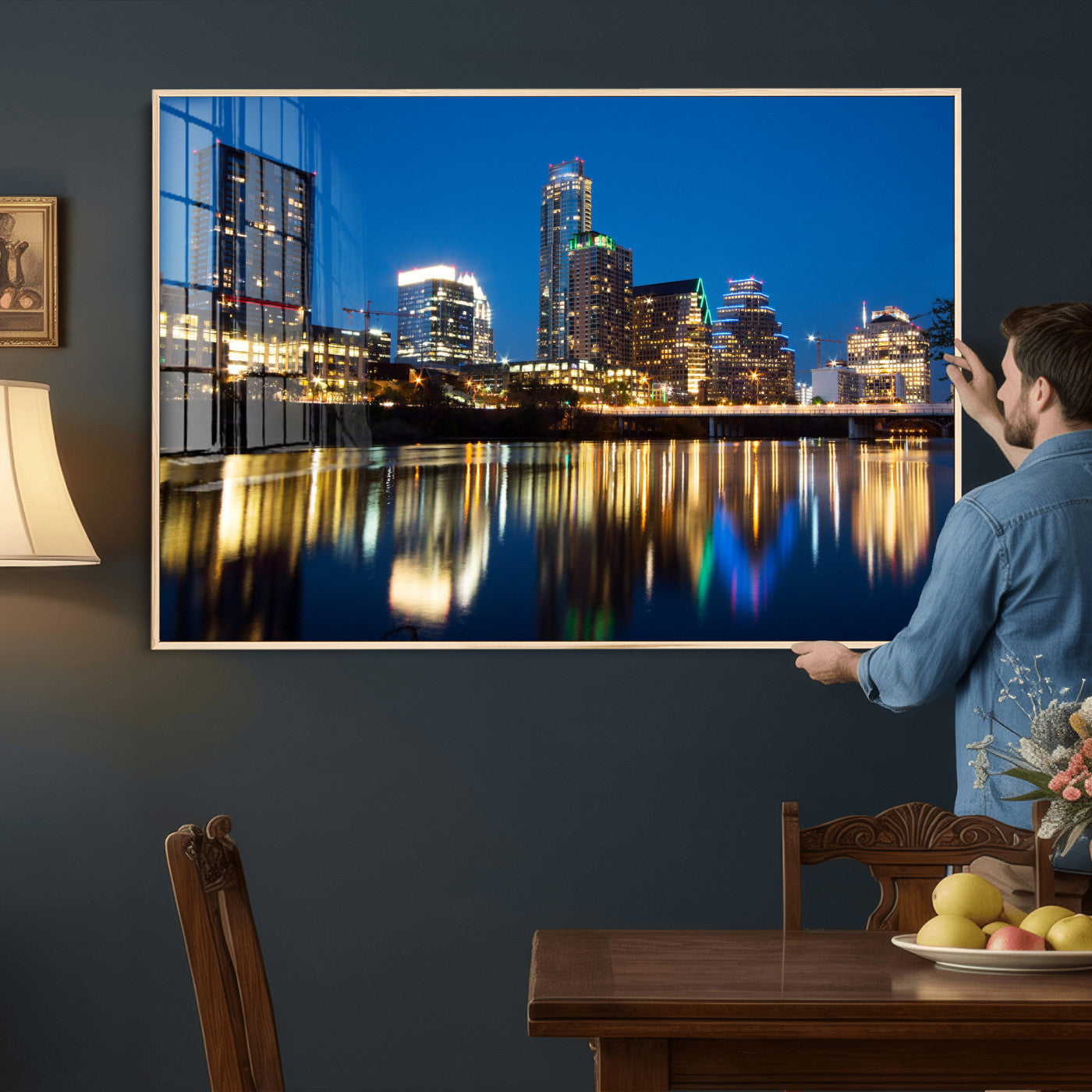 21916206-MGV-CV-36X24 - Austin Skyline Wall Art Canvas Print, Austin Downtown Night Cityscape Print for Modern Urban Wall Decor