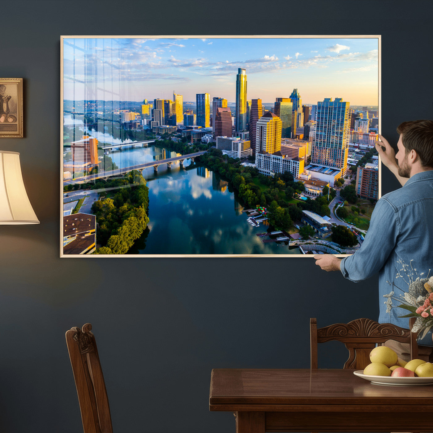 33675326-MGV-CV-36X24 - Austin Skyline Wall Art Canvas Print, Austin Downtown Night Cityscape Print for Modern Urban Wall Decor