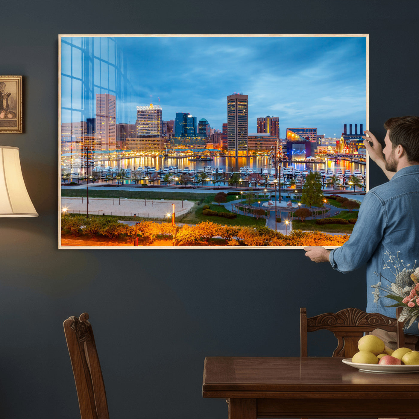 78635089-MGV-CV-36X24 - Baltimore Skyline Wall Art Canvas Print, Baltimore Downtown Night Cityscape Print for Modern Urban Wall Decor