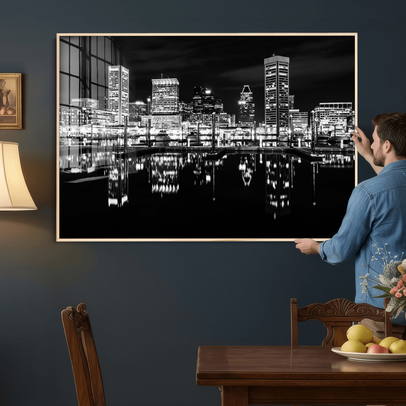 69187681-MGV-CV-36X24 - Baltimore Skyline Wall Art Canvas Print, Baltimore Downtown Night Cityscape Print for Modern Urban Wall Decor