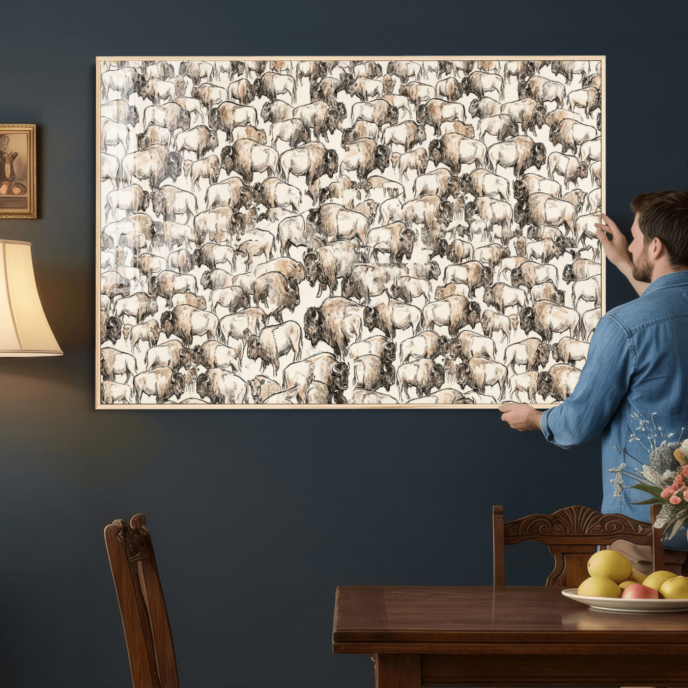 77502929-MGV-CV-36X24 - Farmhouse Animals Wall Art Canvas Print - Abstract Farm Animal Drawing Mid-Century Wall Art for Cabin Decor