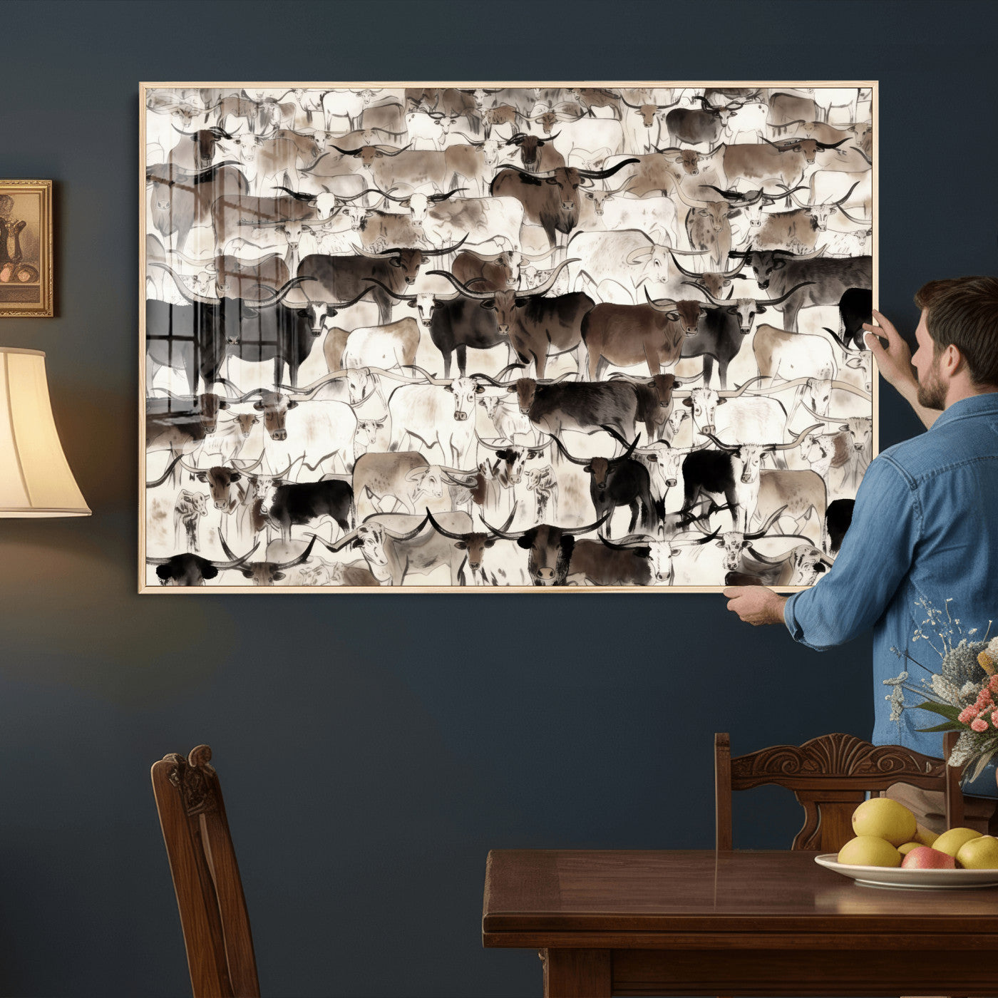 46084312-MGV-CV-36X24 - Farmhouse Animals Wall Art Canvas Print - Abstract Farm Animal Drawing Mid-Century Wall Art for Cabin Decor