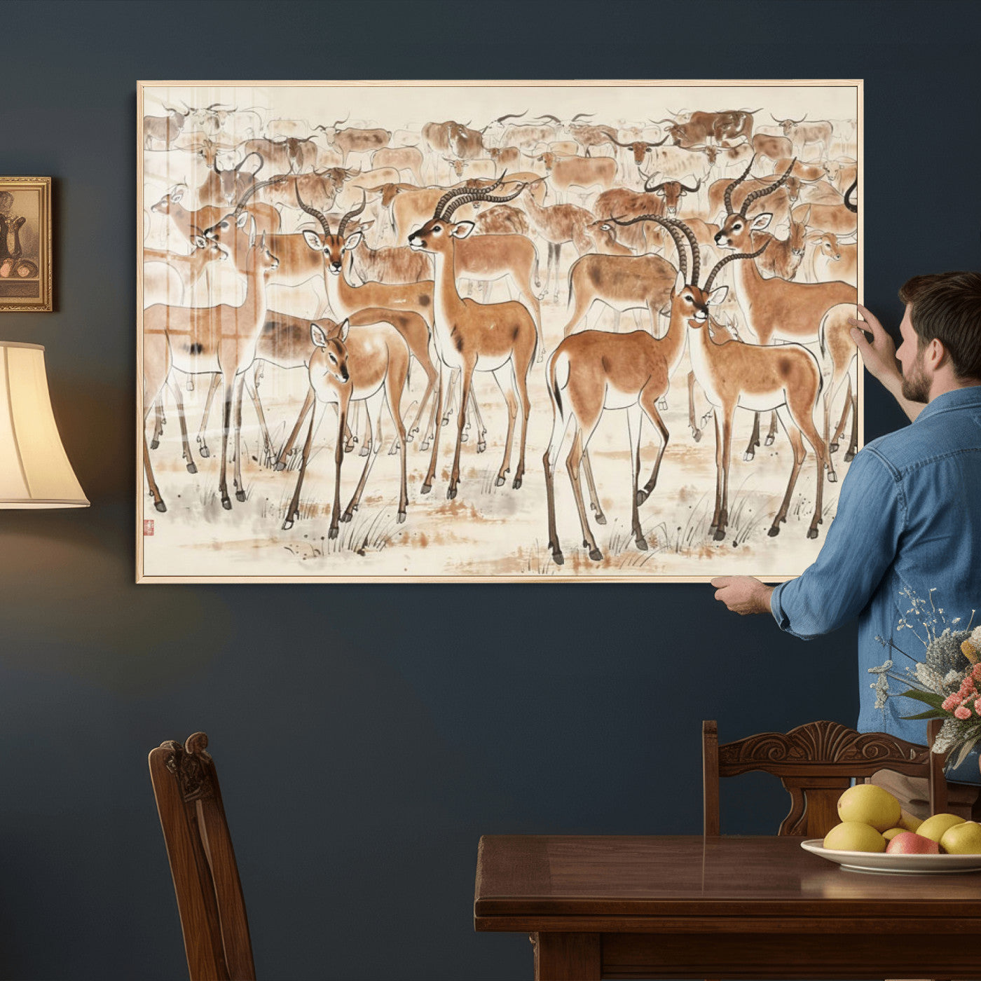 67375088-MGV-CV-36X24 - Farmhouse Animals Wall Art Canvas Print - Abstract Farm Animal Drawing Mid-Century Wall Art for Cabin Decor