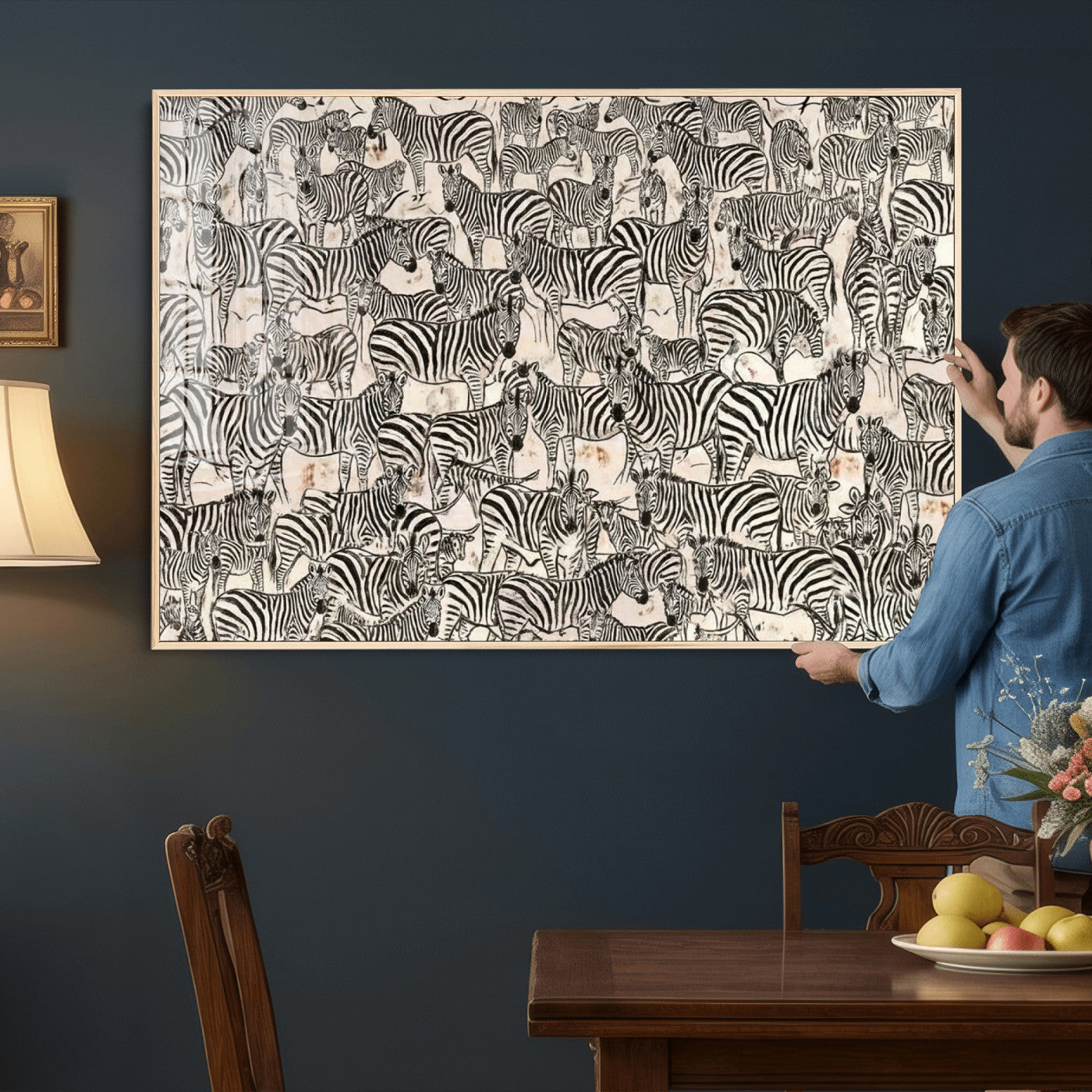 76453377-MGV-CV-36X24 - Farmhouse Animals Wall Art Canvas Print - Abstract Farm Animal Drawing Mid-Century Wall Art for Cabin Decor
