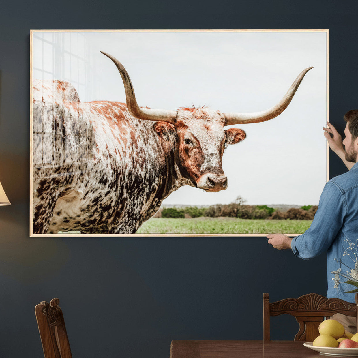 66606054-MGV-CV-36X24 - Texas Longhorn Bull Wall Art Canvas Print – Rustic Western Cattle Photography Artwork Print for Farmhouse, Ranch, Cabin, and Western Home Decor