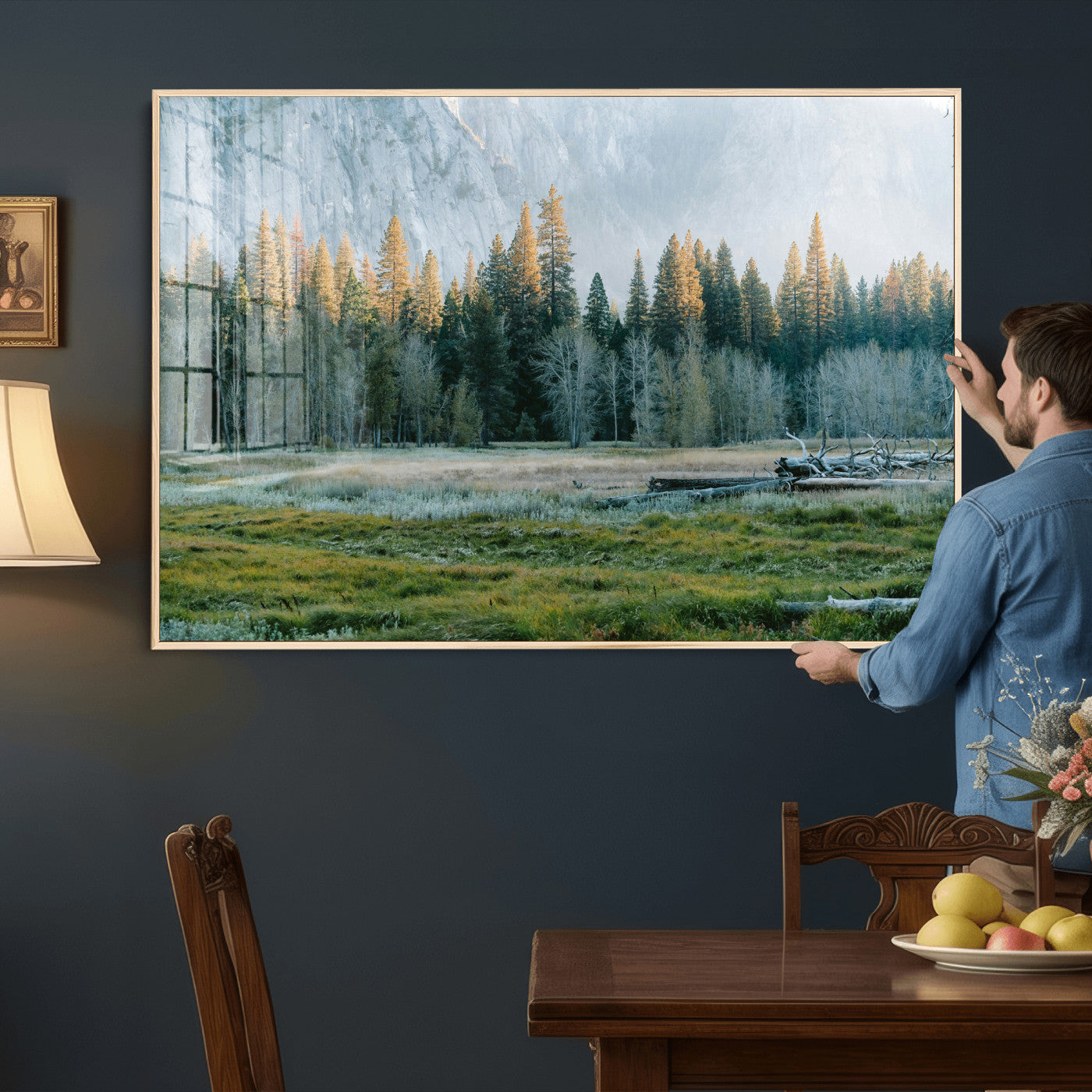 95548744-MGV-CV-36X24 - Forest Meadow Wall Art Canvas Print, Pine Tree Landscape Nature Artwork, Mountain Valley Scenic Photography, Calm Wilderness Wall Decor