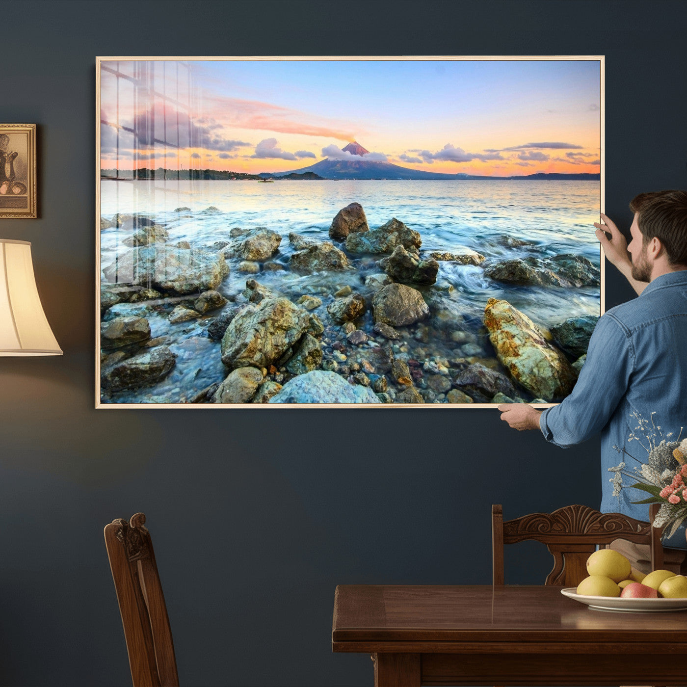 46869511-MGV-CV-36X24 - Mayon Volcano Seascape Landscape Wall Art Canvas Print, Tropical Ocean Shore Mountain Canvas Print, Philippines Coastal Scenic Art Printing