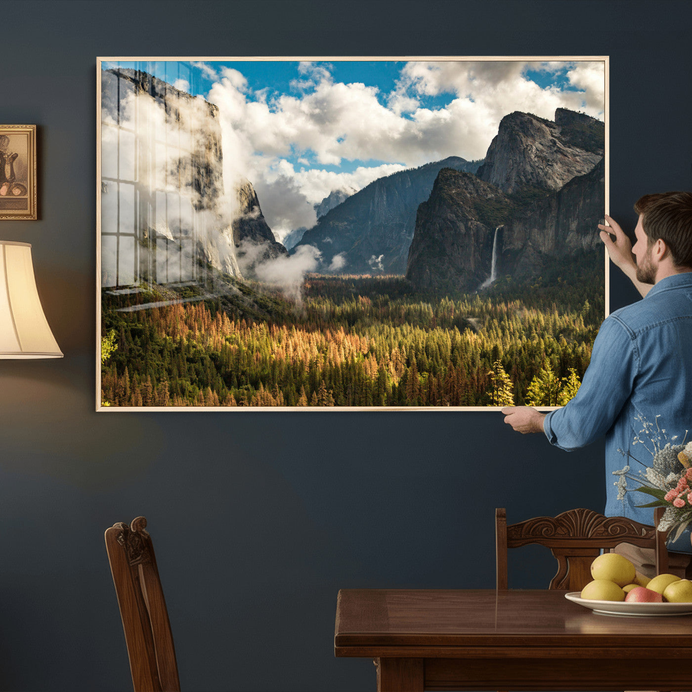 18271001-MGV-CV-36X24 - Yosemite Valley River Landscape Wall Art Canvas Print, Granite Cliffs Forest River Canvas Print, California National Park Moody Scenic Art Printi