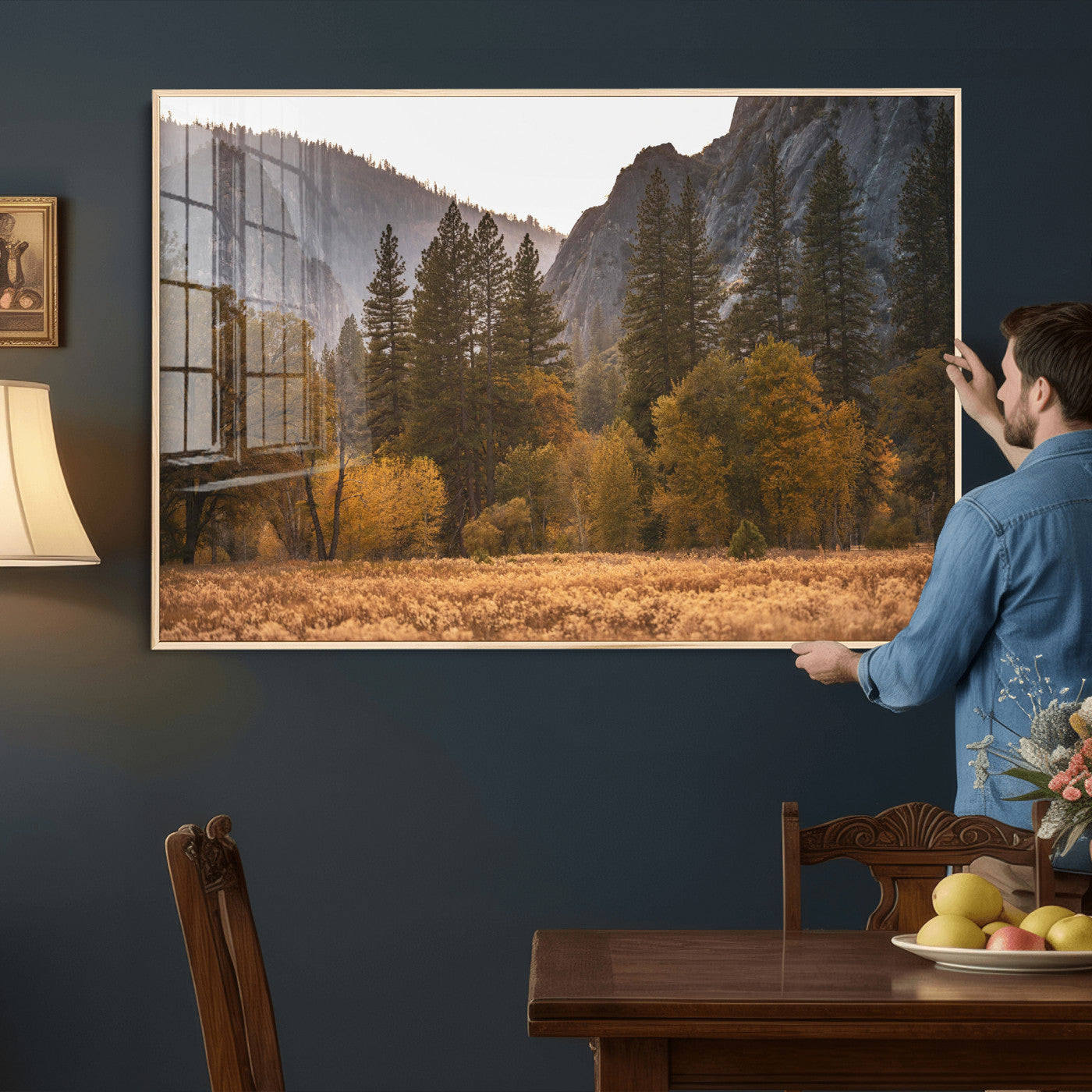 61682763-MGV-CV-36X24 - Yosemite Valley Autumn Forest Landscape Wall Art Canvas Print, Granite Mountain Pine Trees Canvas Print, California National Park Fall Scenic Art Printing