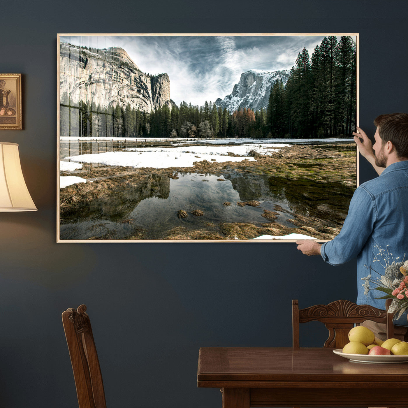 14527348-MGV-CV-36X24 - Yosemite Valley Mountain Landscape Wall Art Canvas Print, Granite Cliff Forest Valley Canvas Print, California National Park Scenic Art Printing
