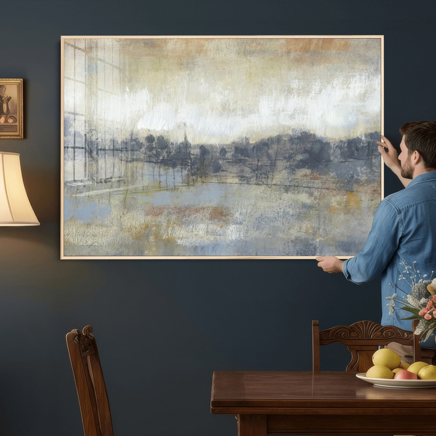 73973590-MGV-CV-36X24 - Abstract Neutral Landscape Painting Wall Art Canvas Print, Modern Minimal Texture Horizon Canvas Print, Beige Gray Contemporary Abstract Art Printing