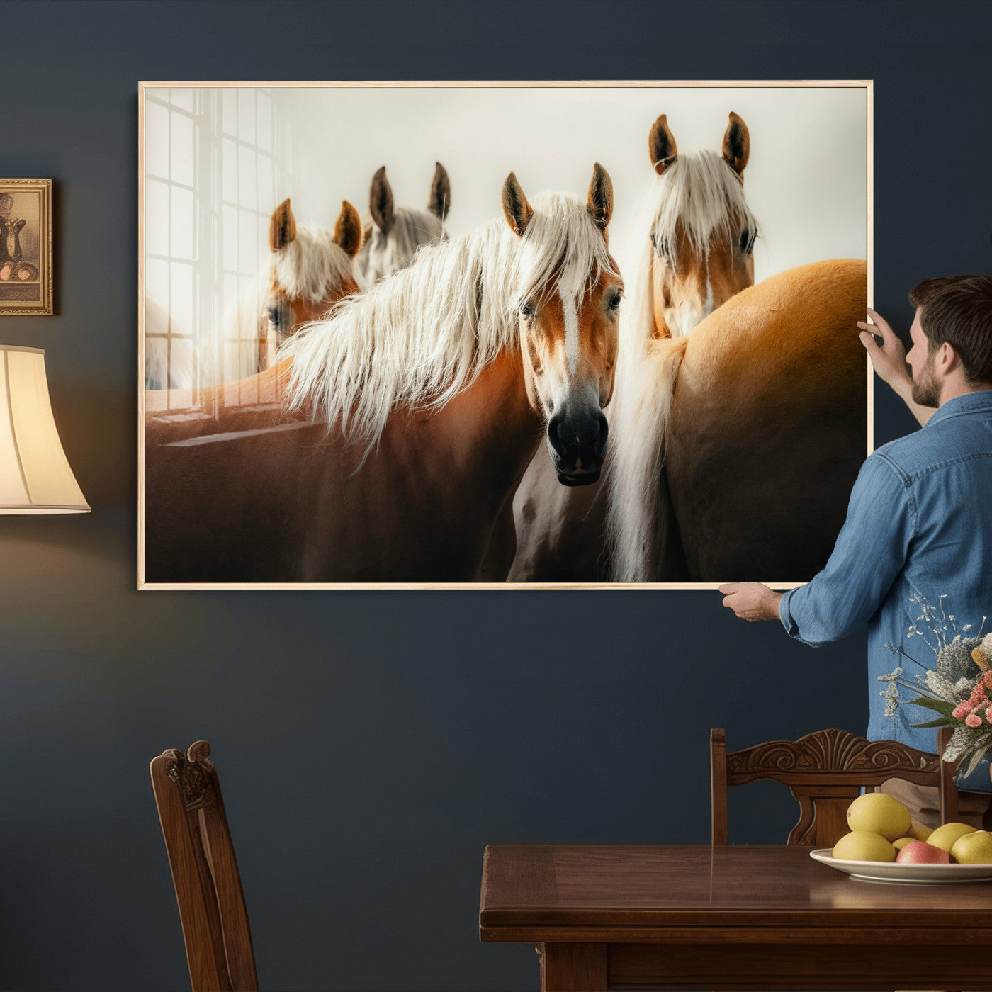 71904941-MGV-CV-36X24 - Wild Horse Herd Wall Art Canvas Print, Natural Horse Portrait Nature Wall Decor for Living Room and Office