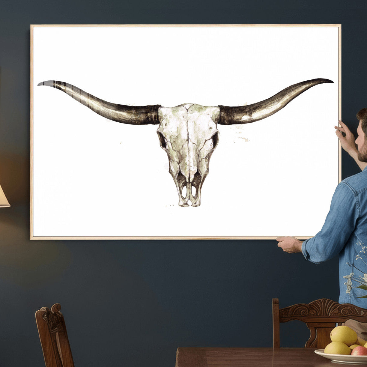 42788678A-MGV-CV-36X24 - Longhorn Skull Wall Art Canvas Print – Rustic Western Artwork Print for Living Room Wall Decor