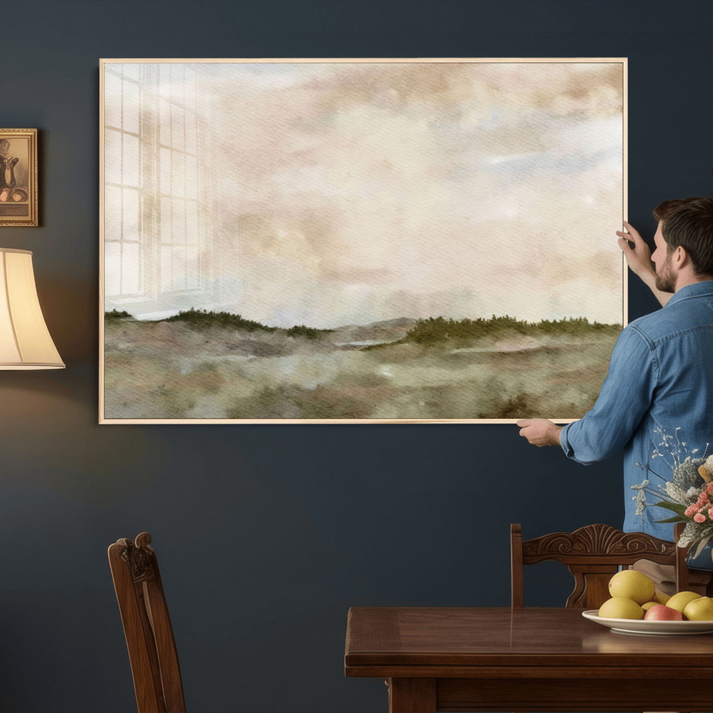 13578069-MGV-CV-36X24 - Abstract Landscape Wall Art Canvas Print, Watercolor Pastoral Landscape Painting Wall Decor for Modern Farmhouse Interiors